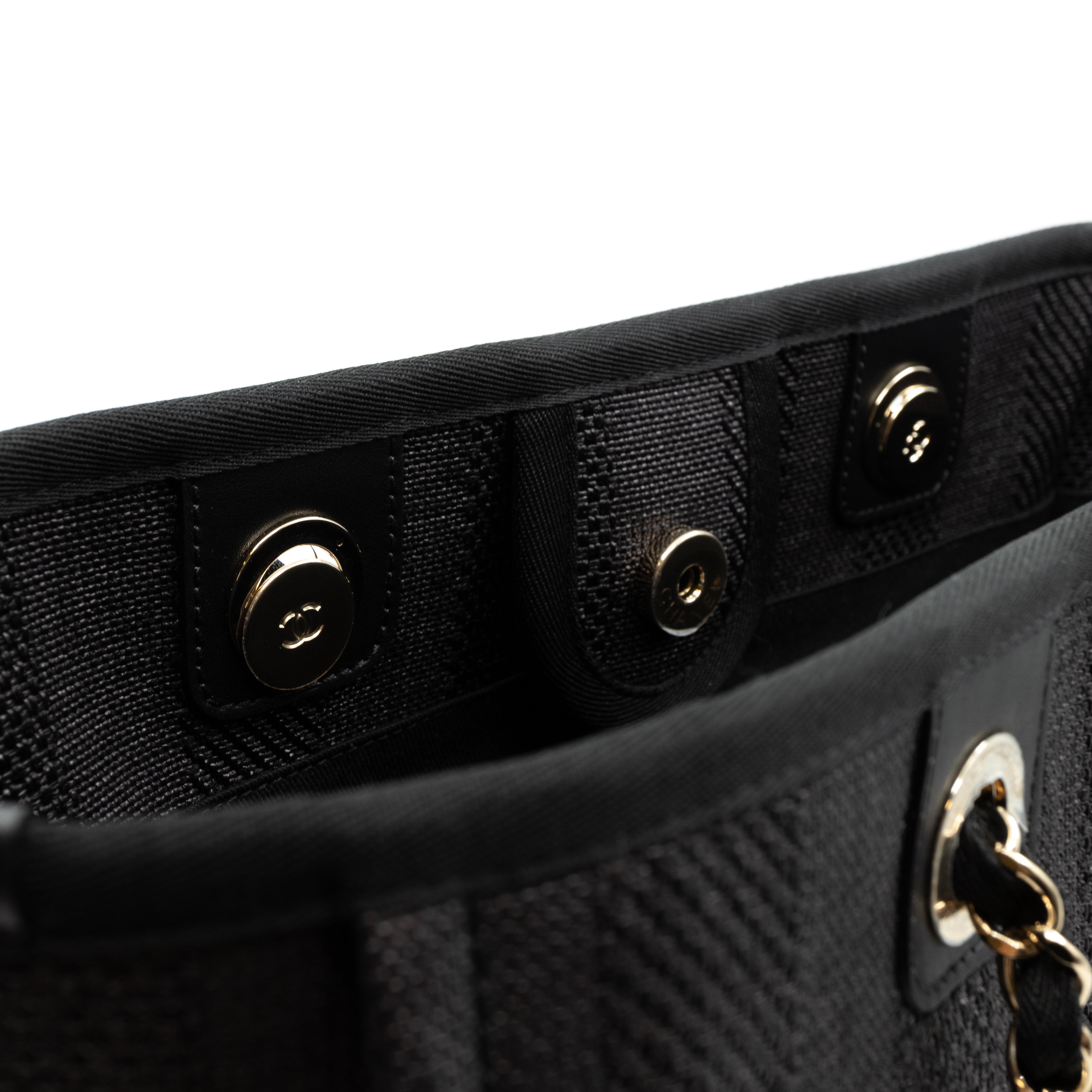Deauville Small Tote Black Canvas Gold