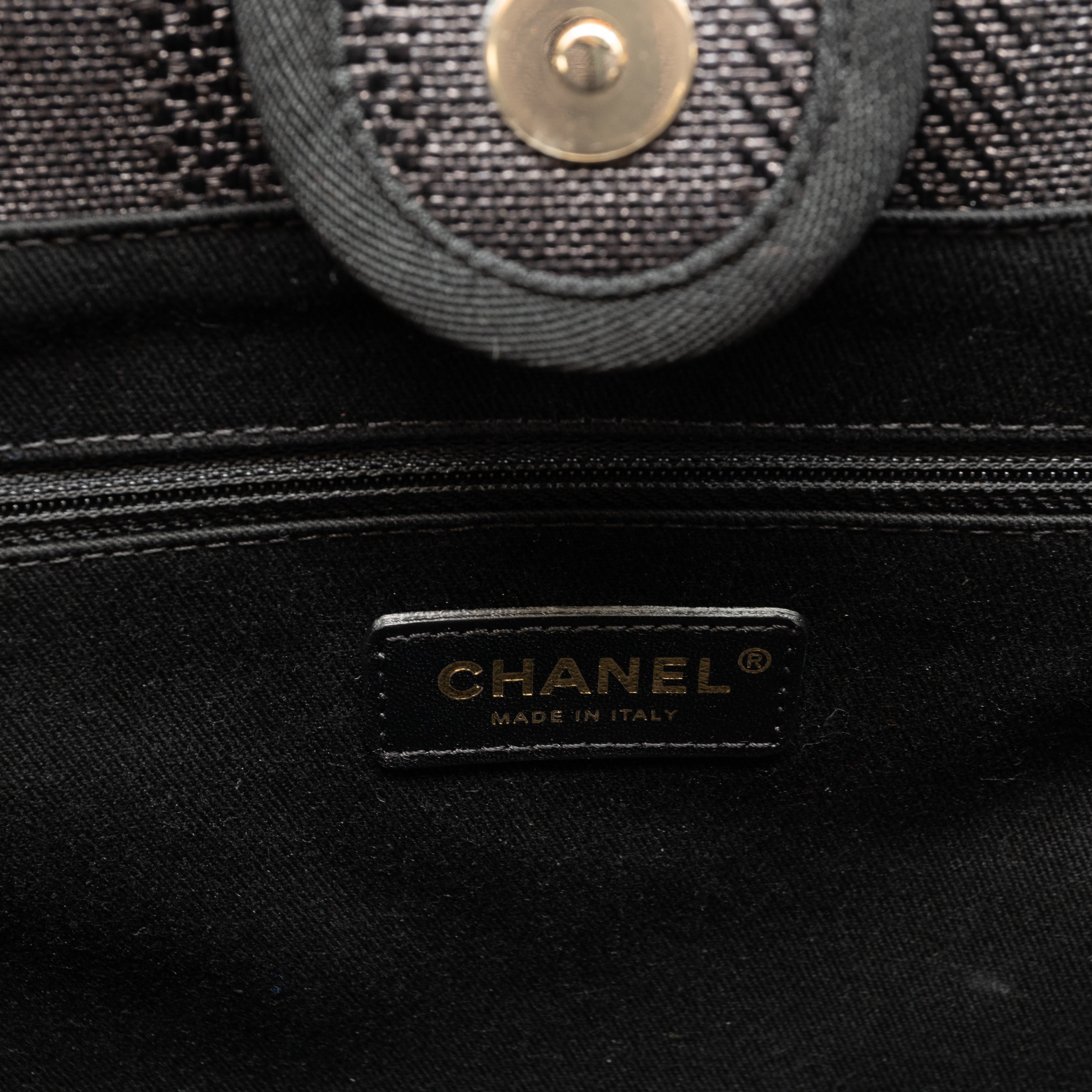 Deauville Small Tote Black Canvas Gold