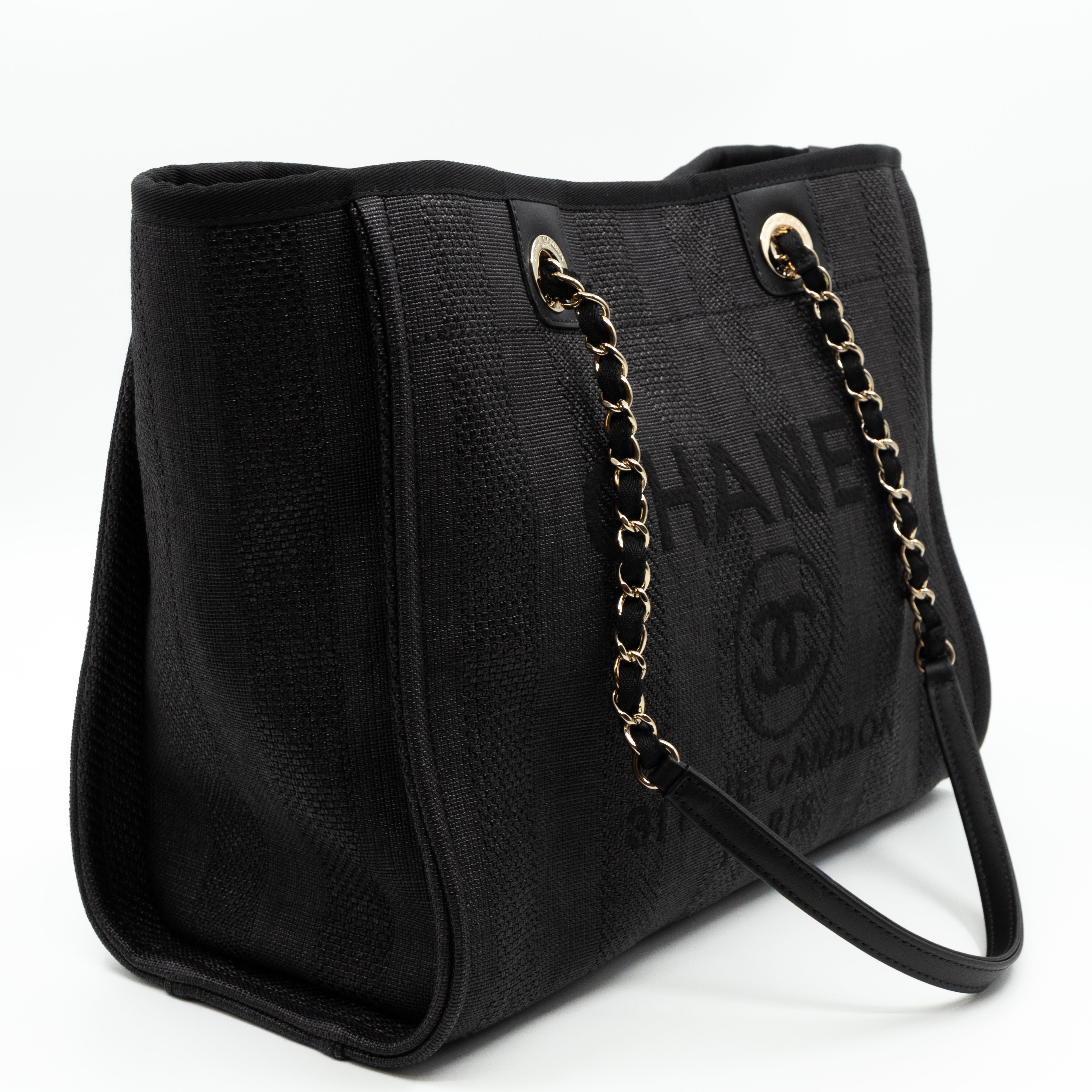Deauville Small Tote Black Canvas Gold