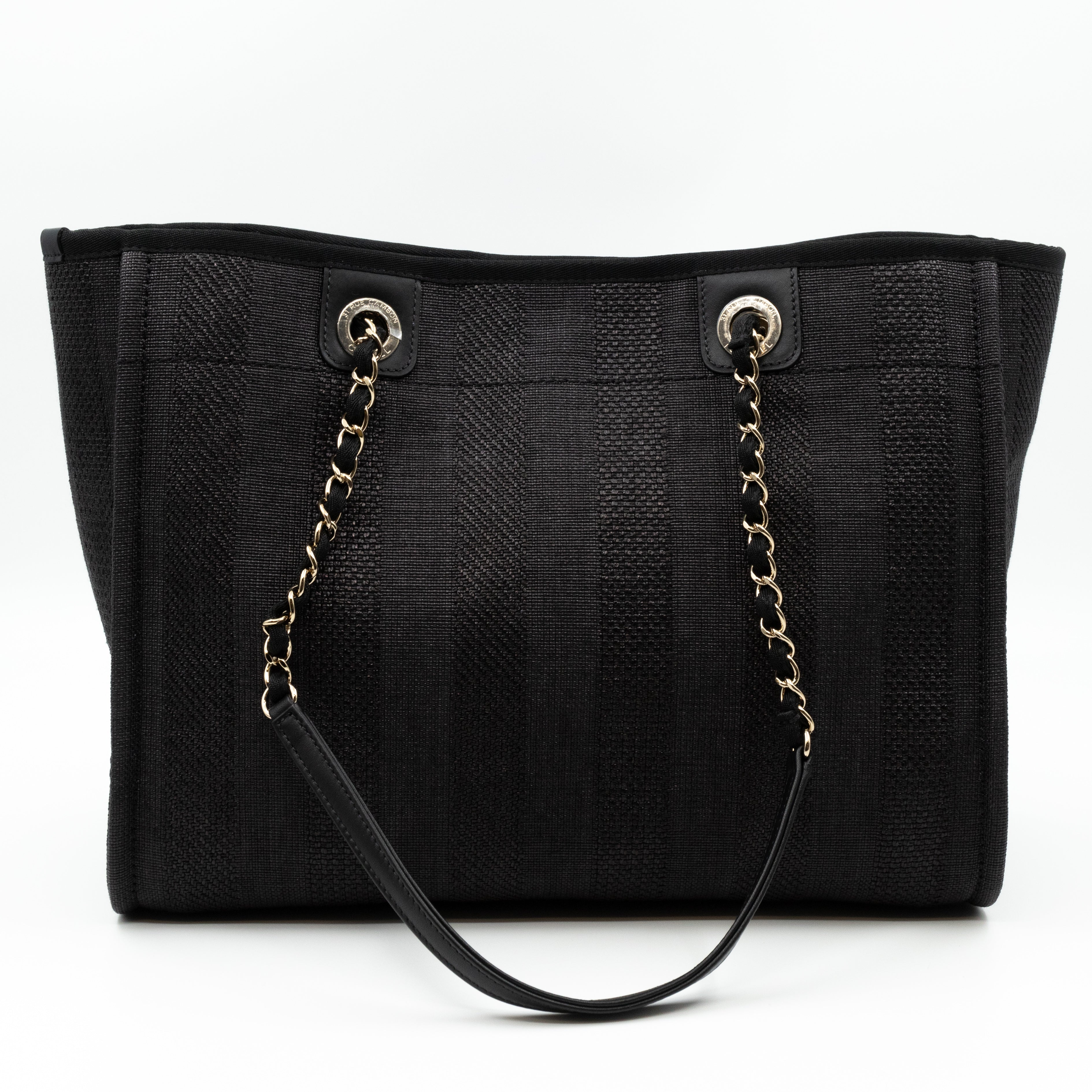Deauville Small Tote Black Canvas Gold