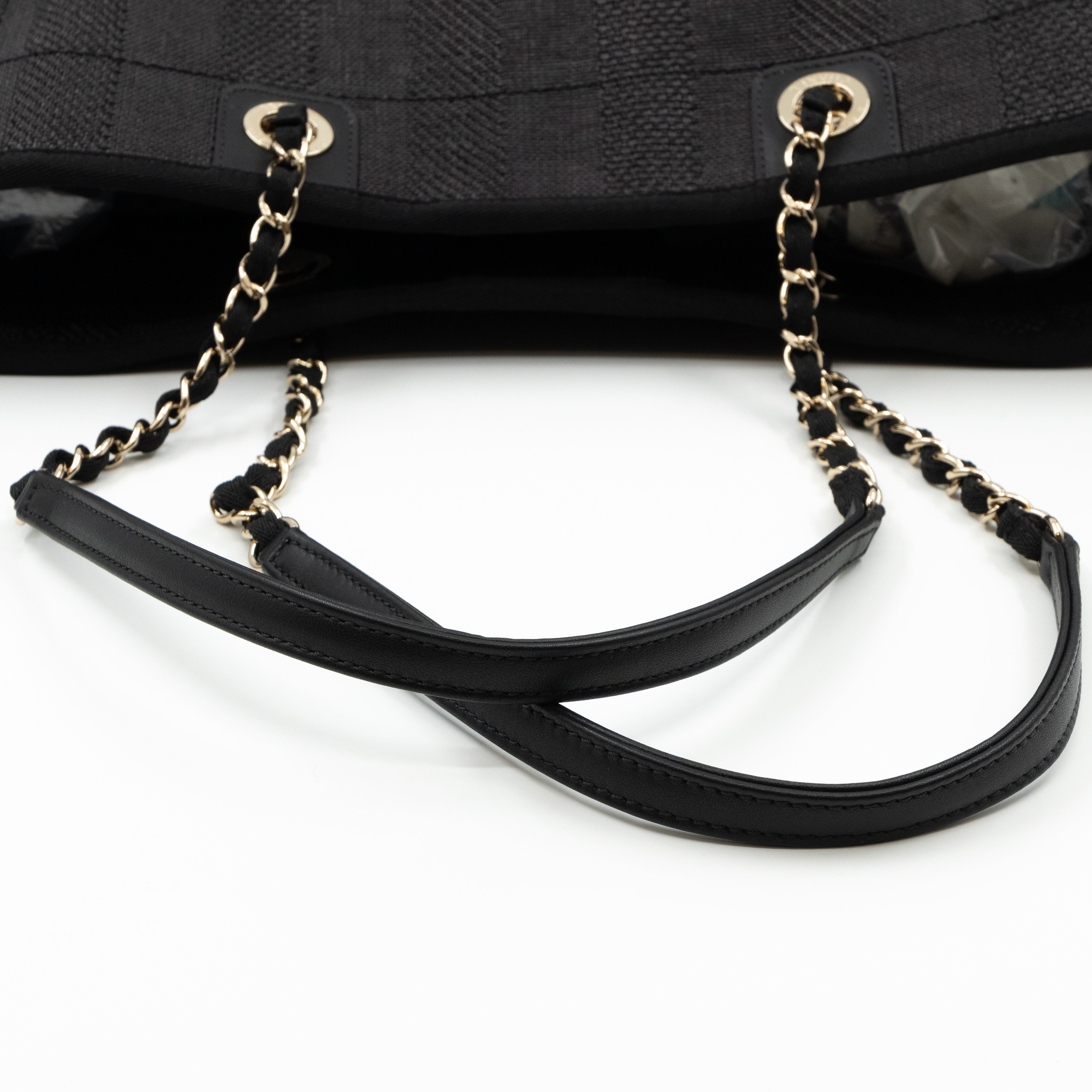 Deauville Small Tote Black Canvas Gold