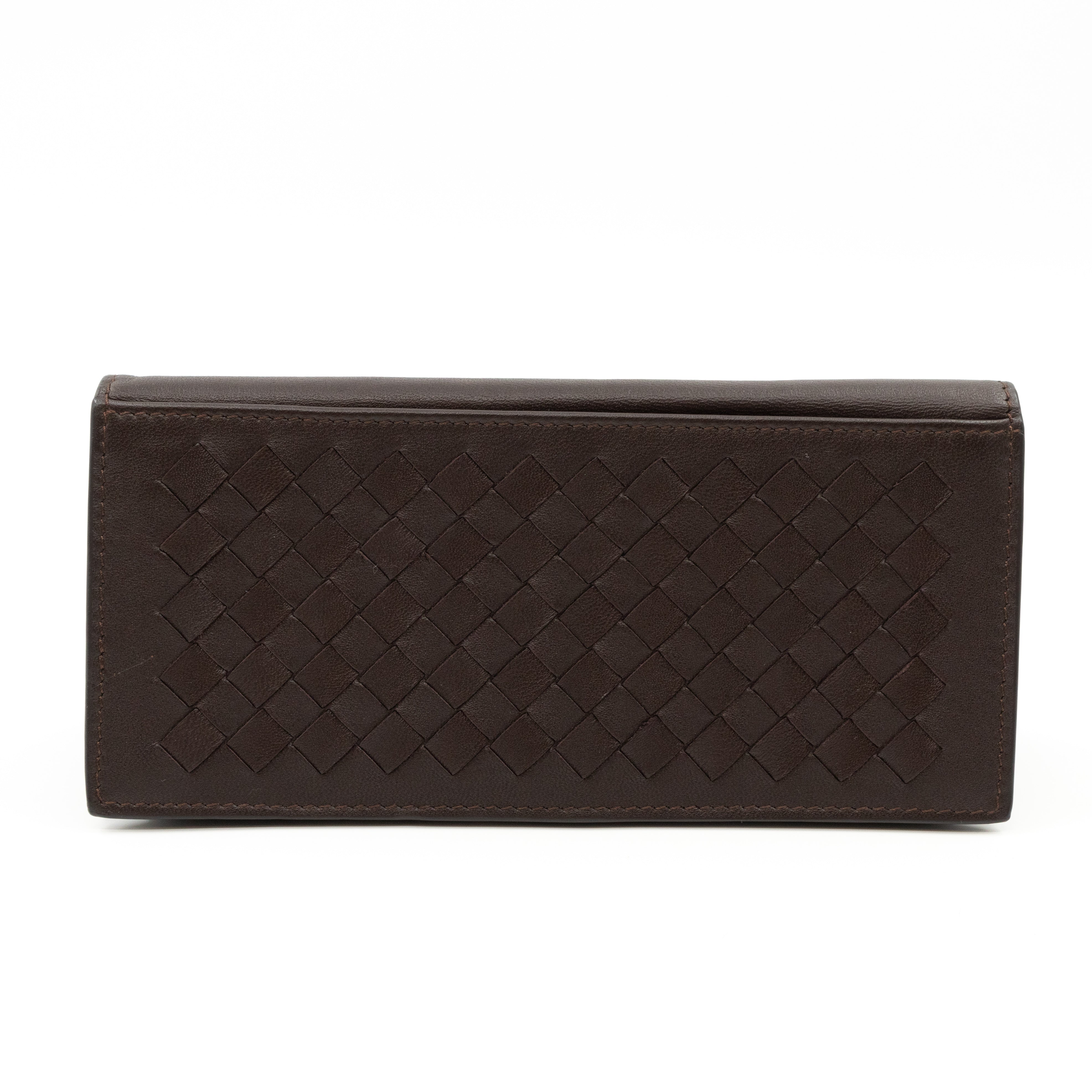 Long Wallet Intrecciato Leather Brown