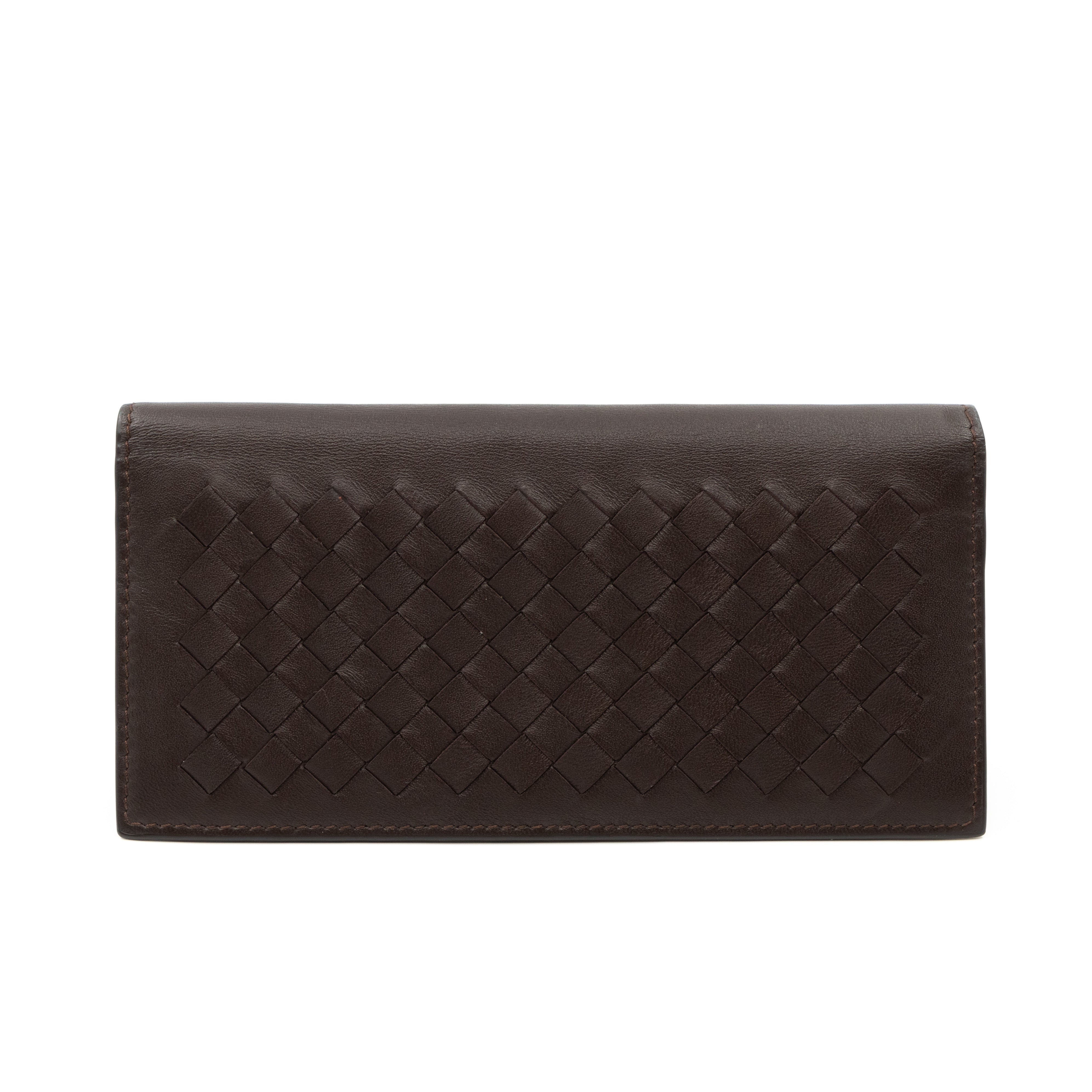 Long Wallet Intrecciato Leather Brown