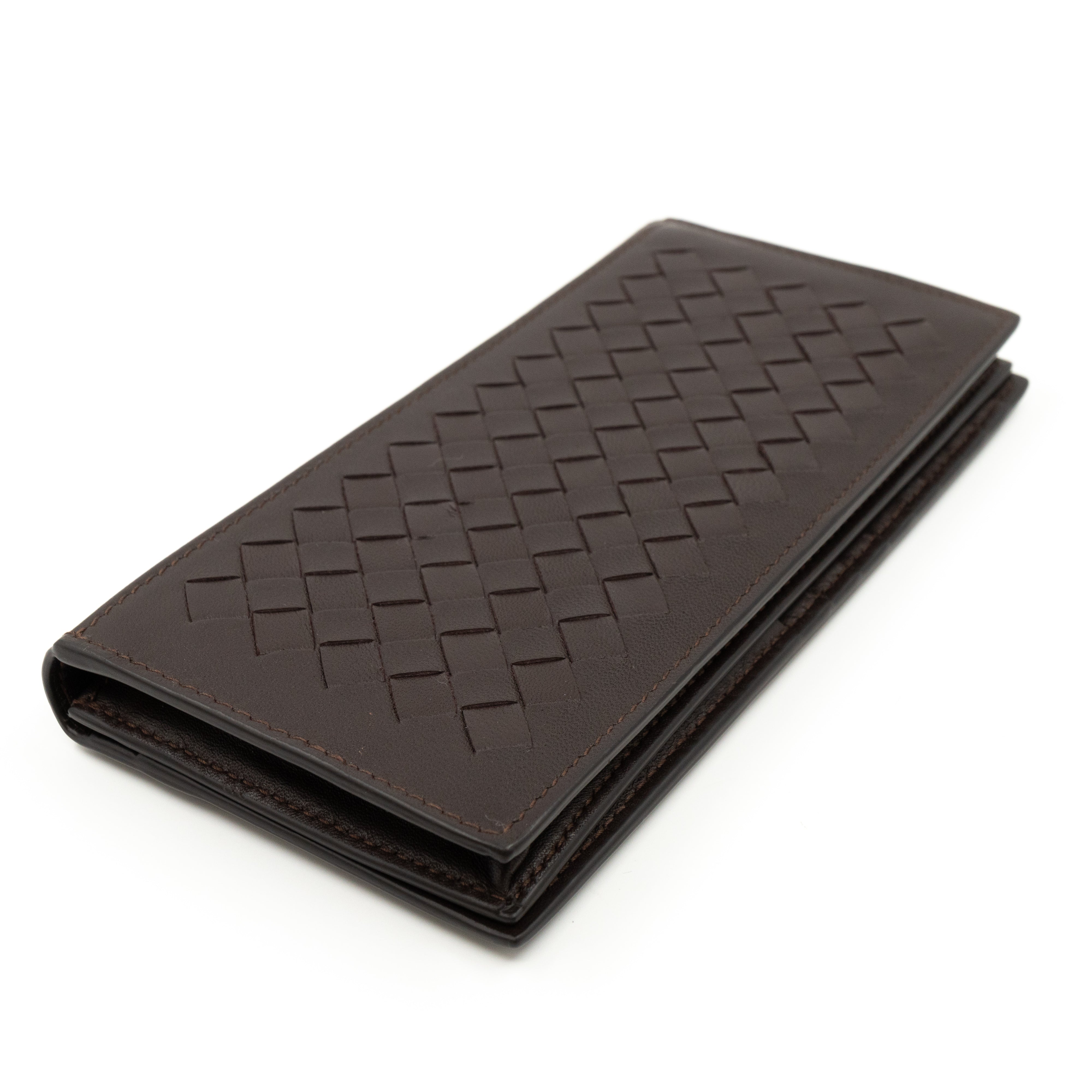 Long Wallet Intrecciato Leather Brown
