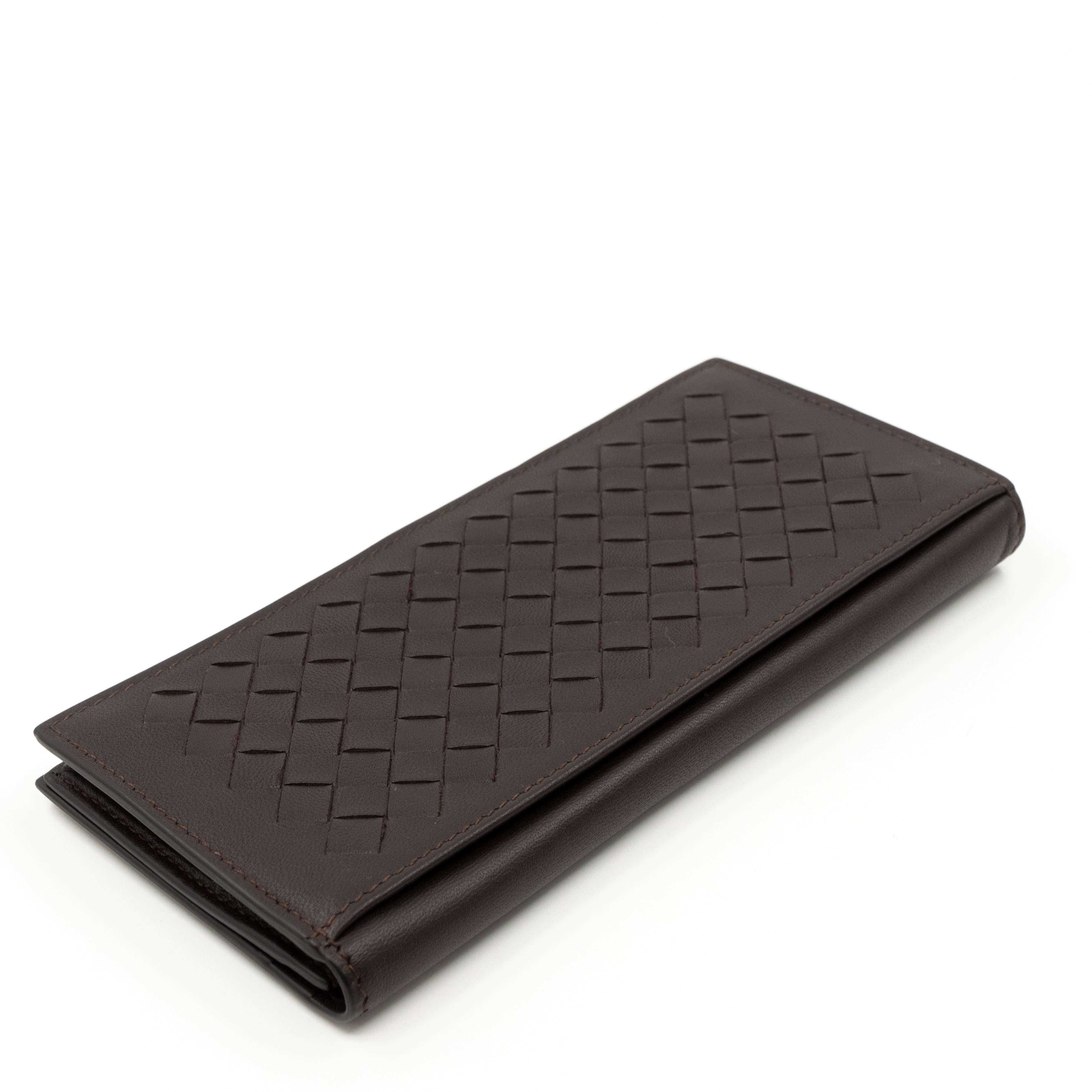 Long Wallet Intrecciato Leather Brown