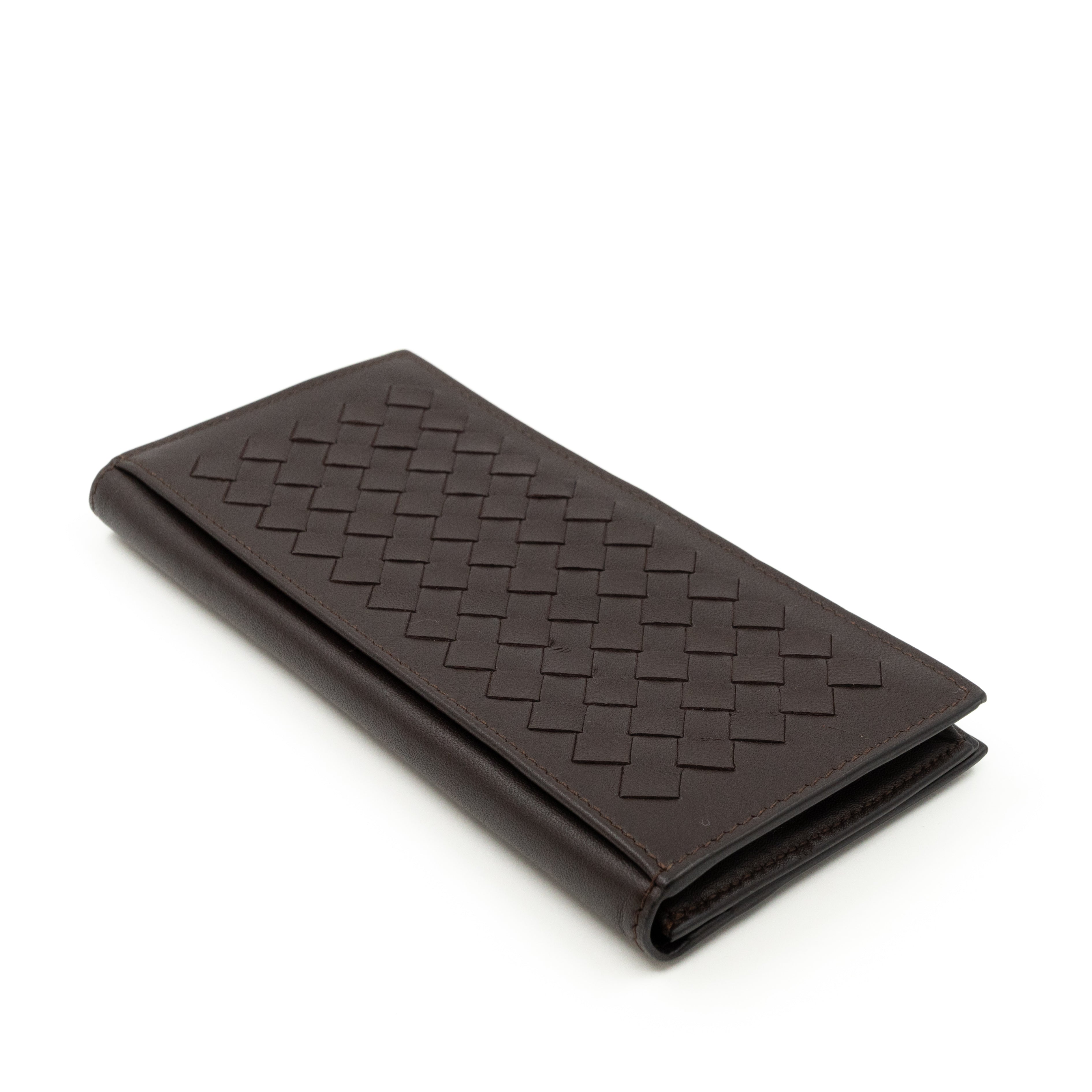 Long Wallet Intrecciato Leather Brown