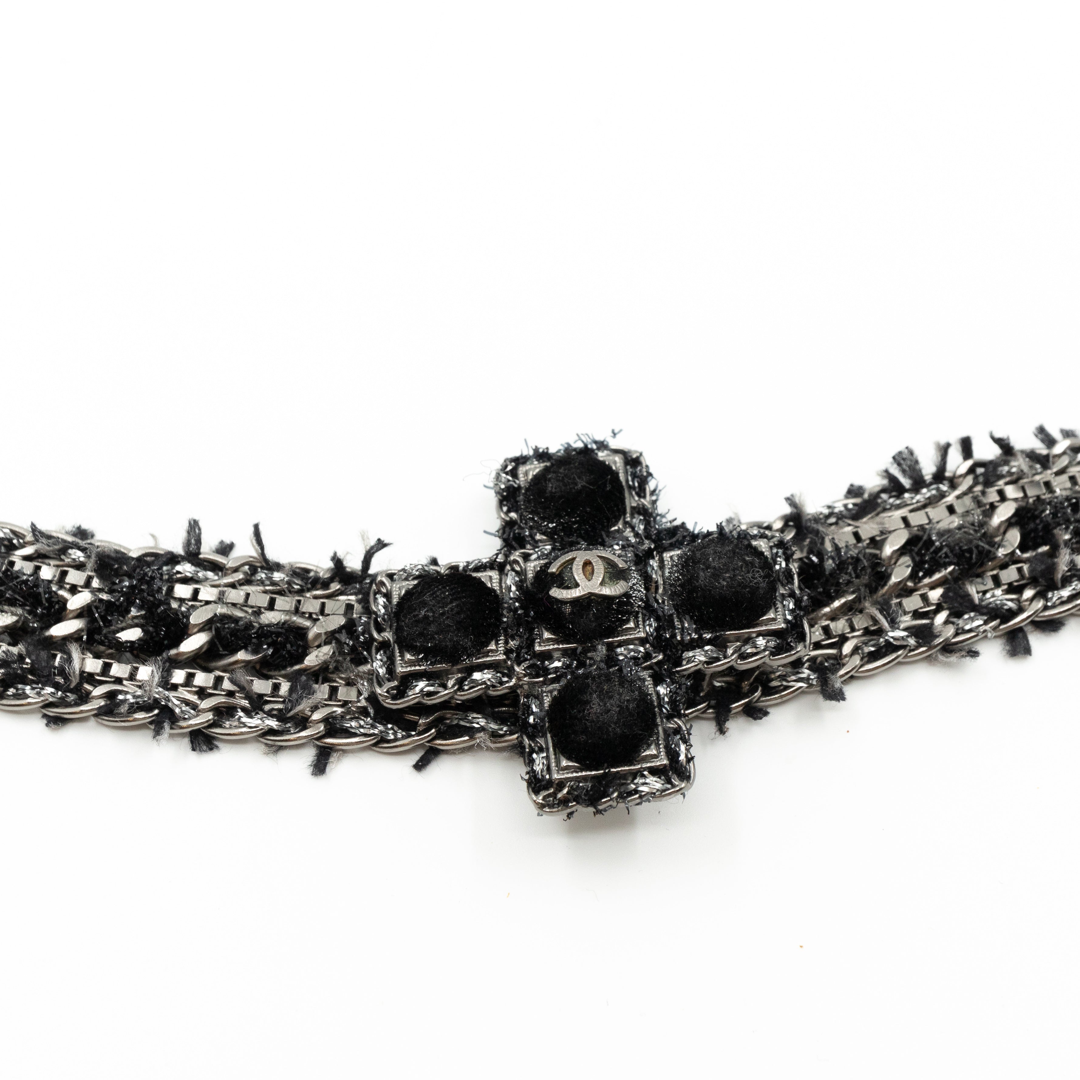 Cross Chain Belt With Tweed Ruthenium