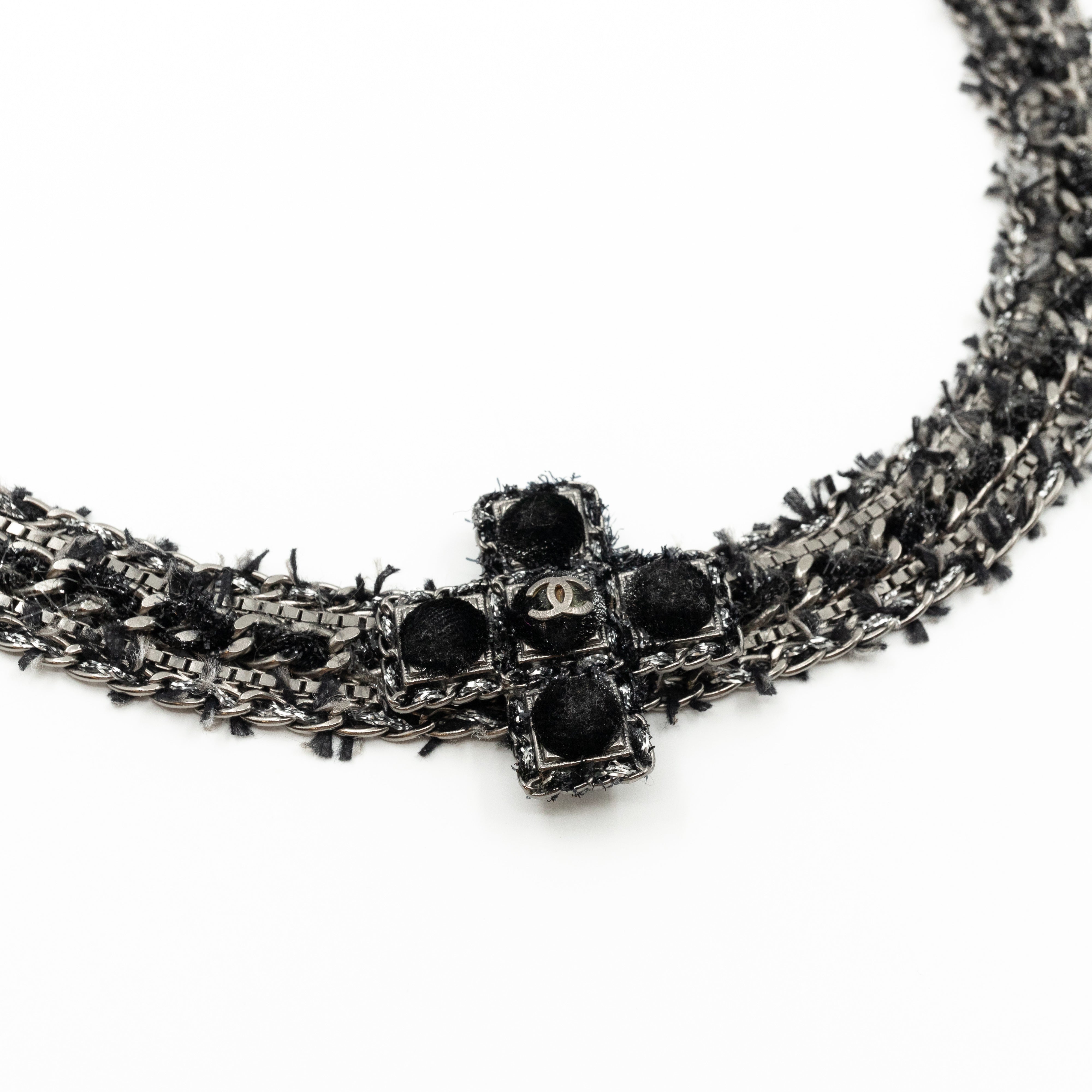 Cross Chain Belt With Tweed Ruthenium