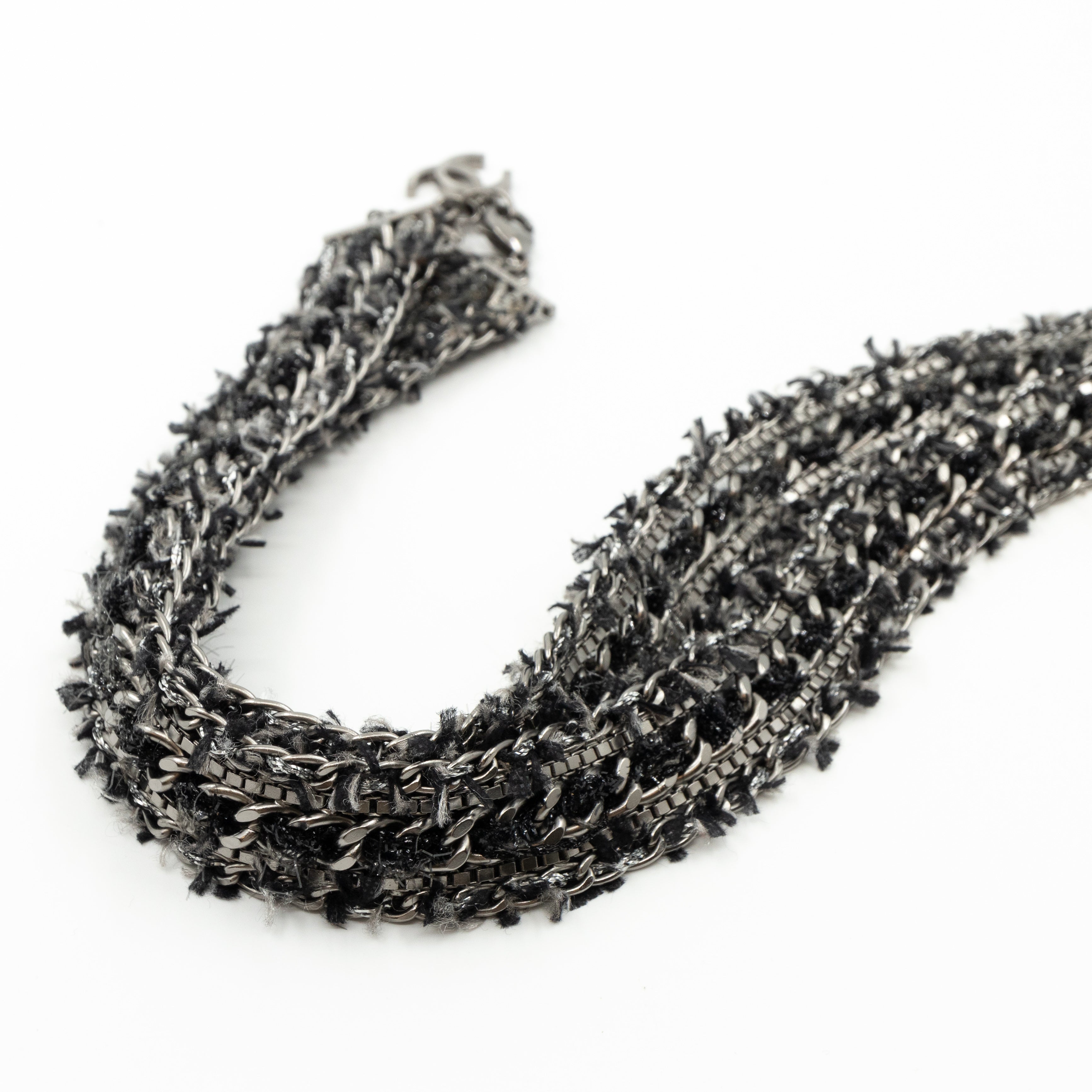 Cross Chain Belt With Tweed Ruthenium