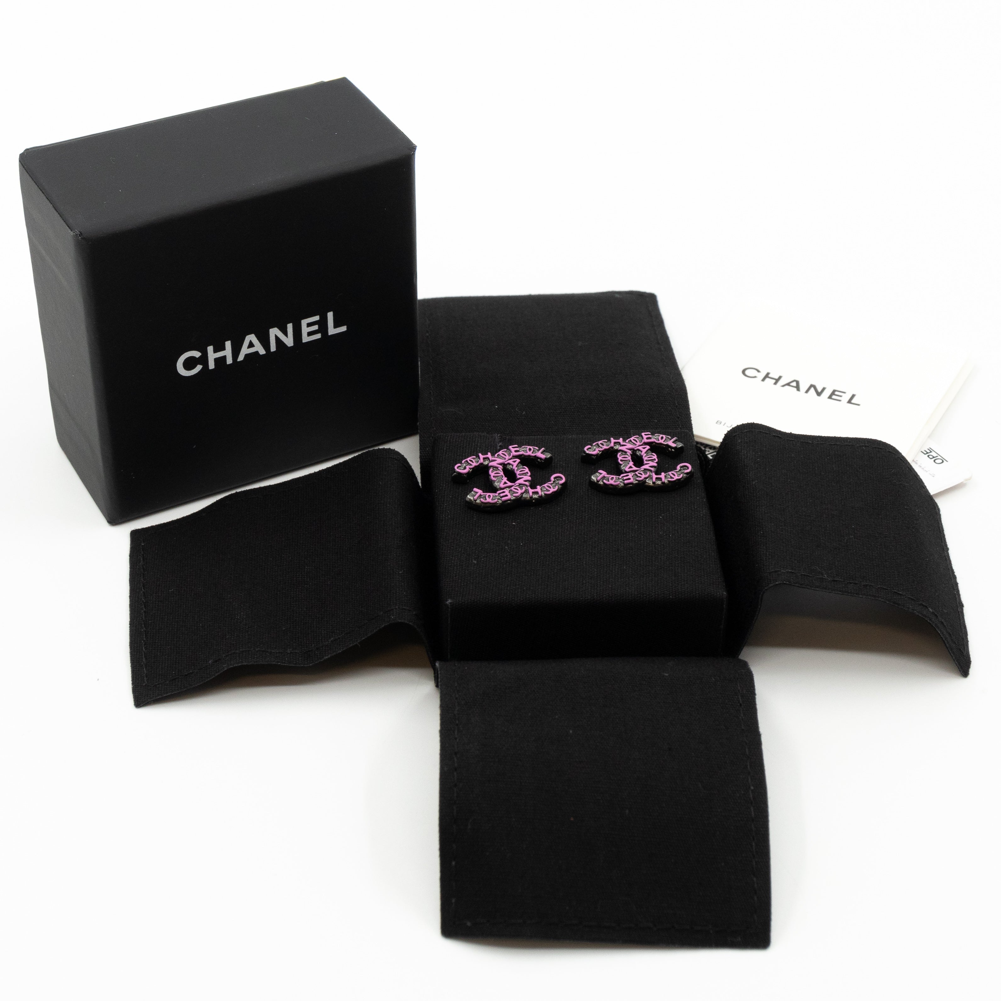 CC Chanel Logo Earrings Pink Ruthenium
