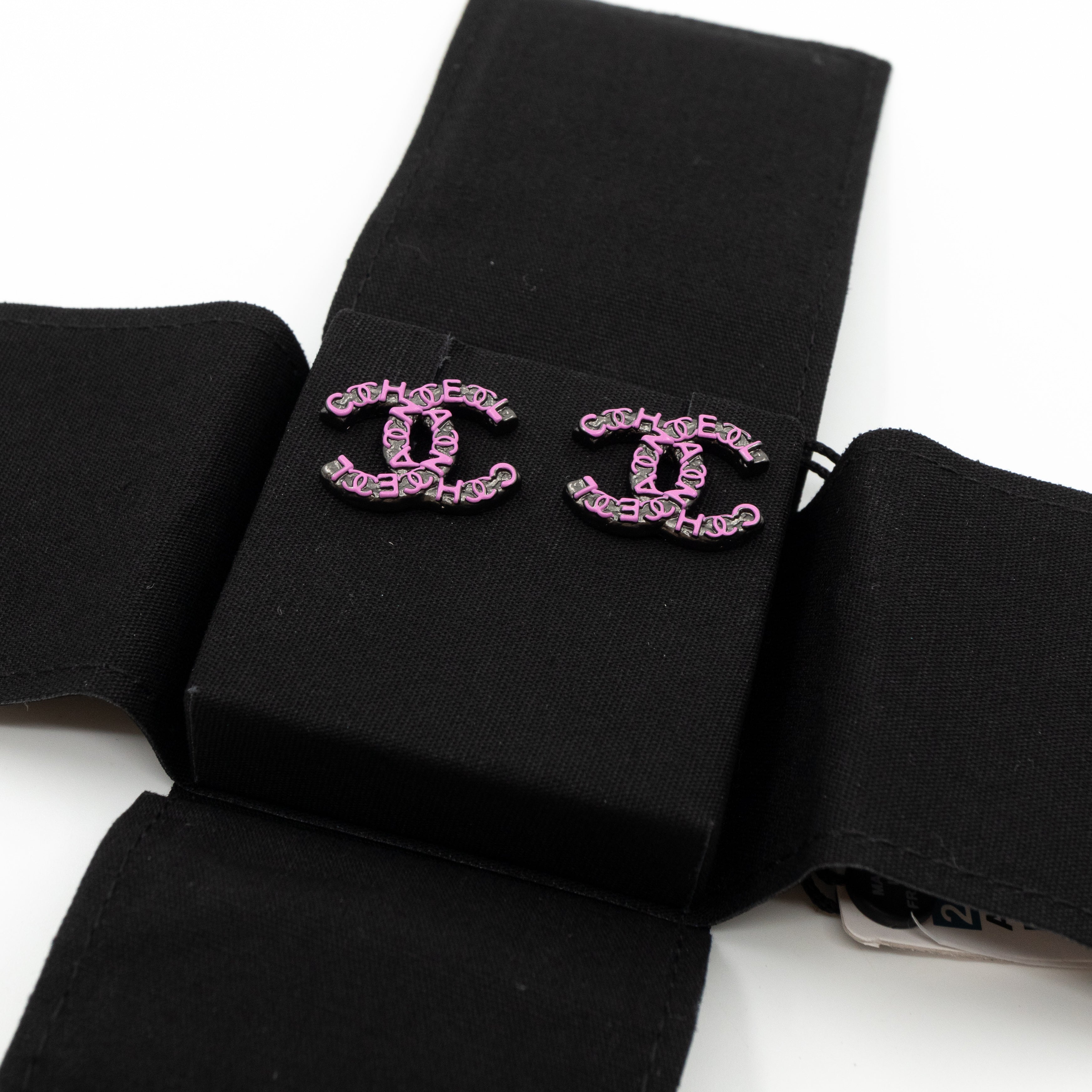 CC Chanel Logo Earrings Pink Ruthenium