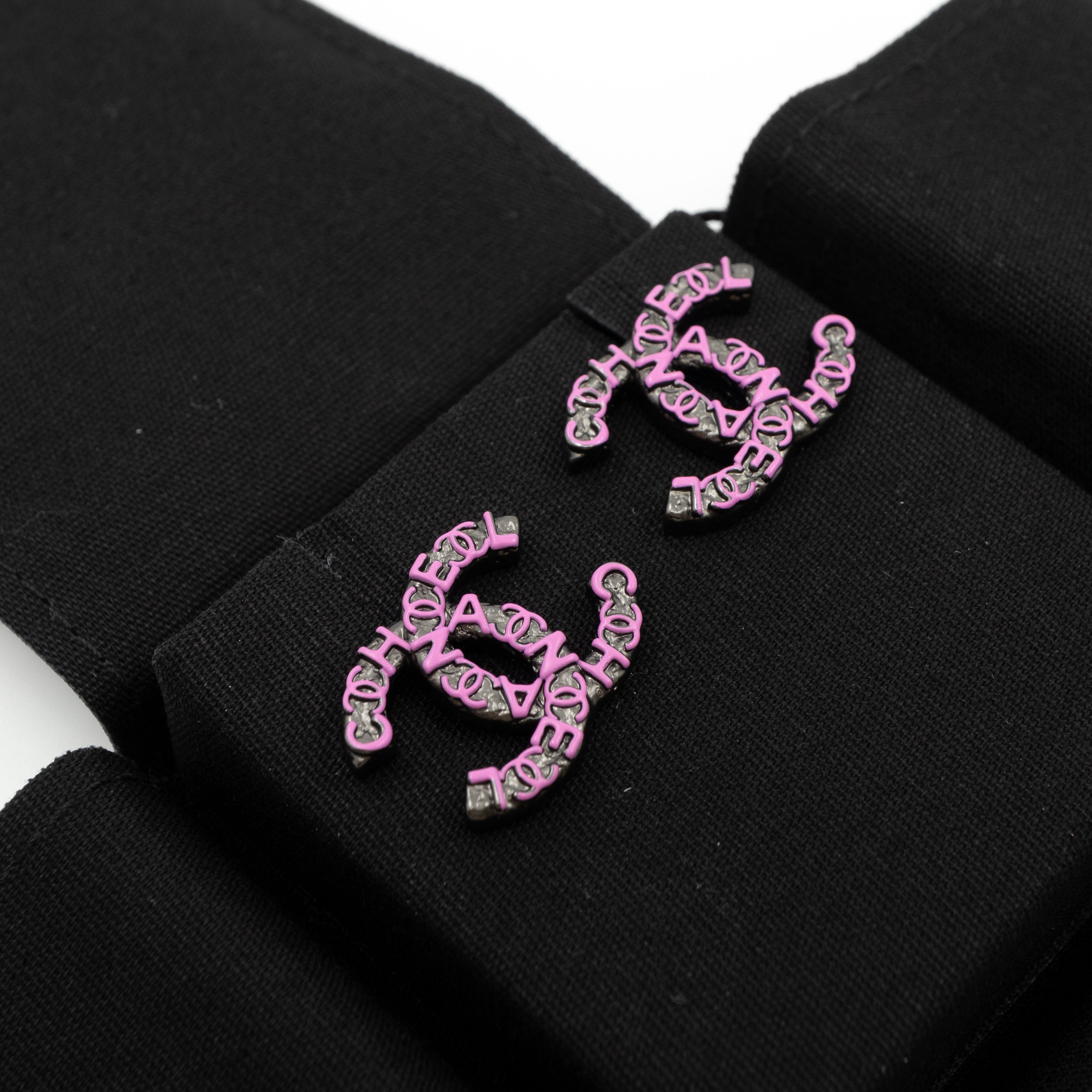 CC Chanel Logo Earrings Pink Ruthenium