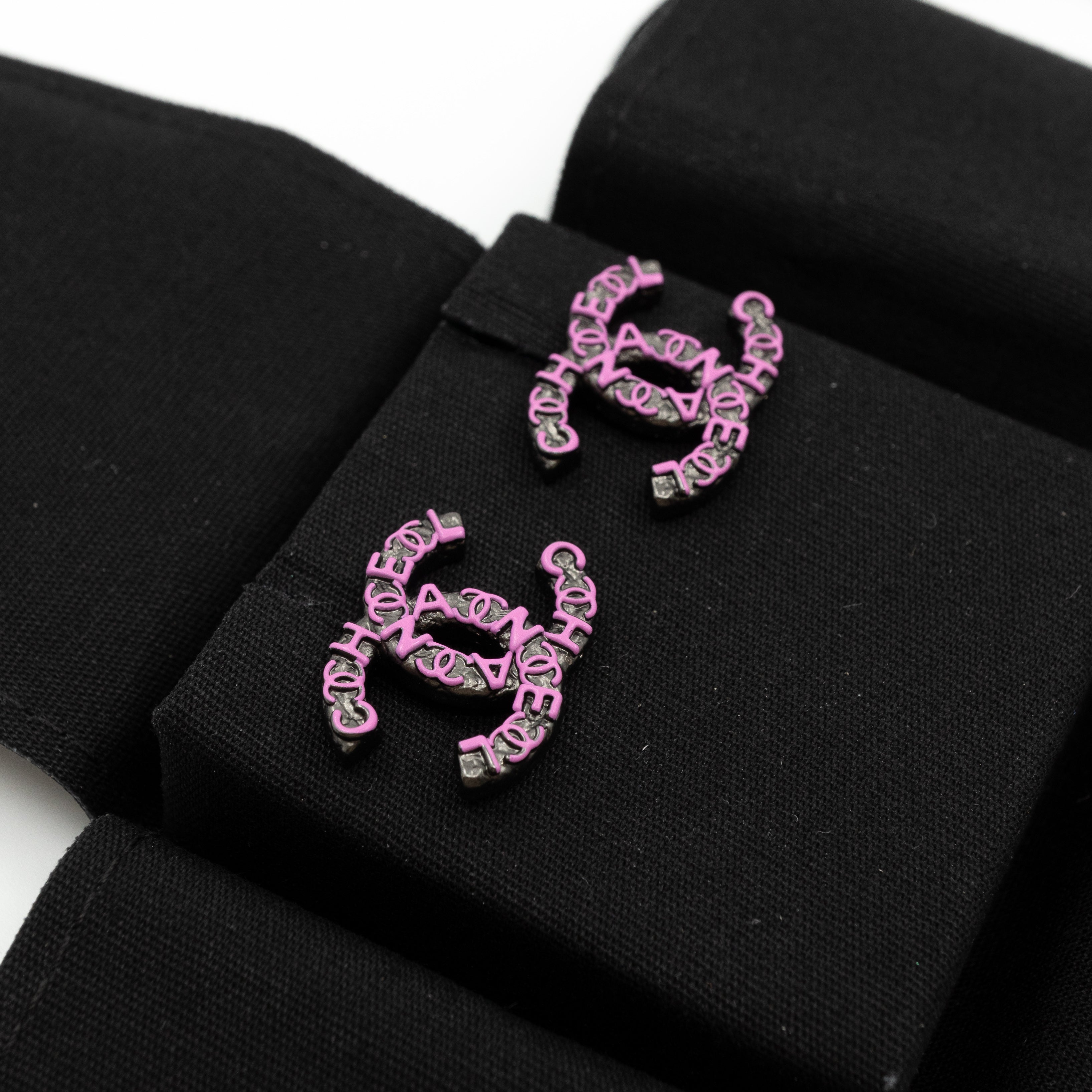 CC Chanel Logo Earrings Pink Ruthenium