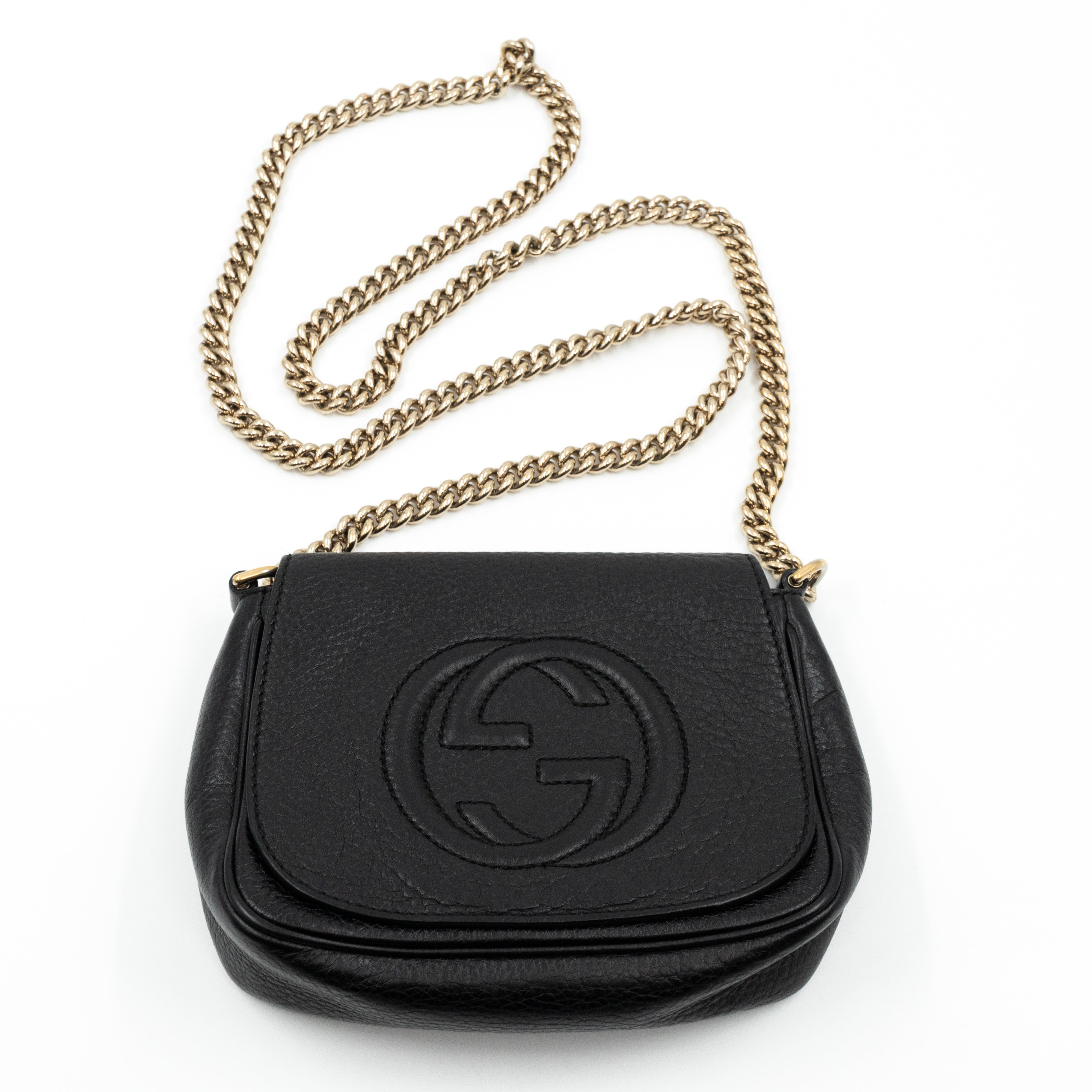 Soho Small Chain Flap Bag Black Leather