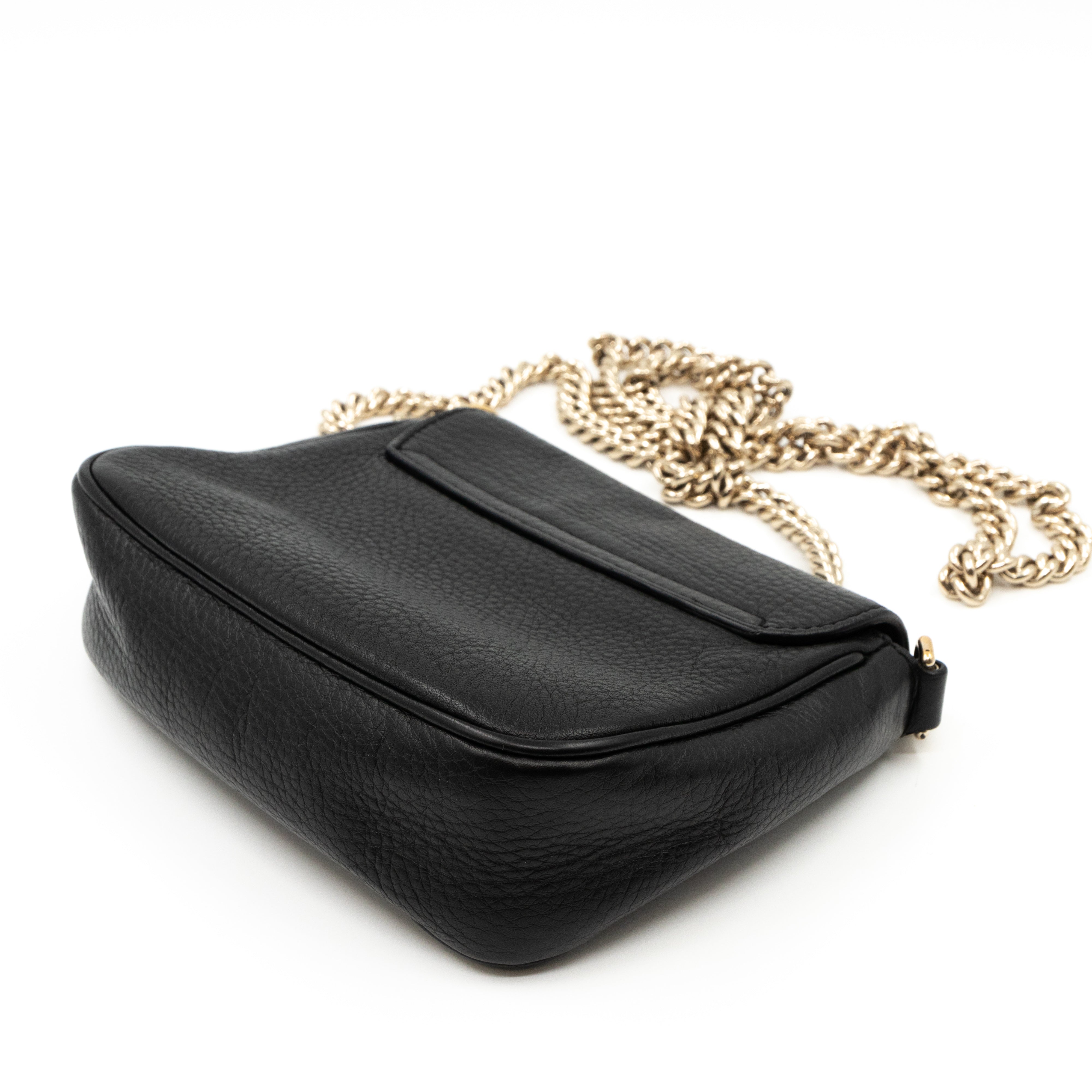Soho Small Chain Flap Bag Black Leather