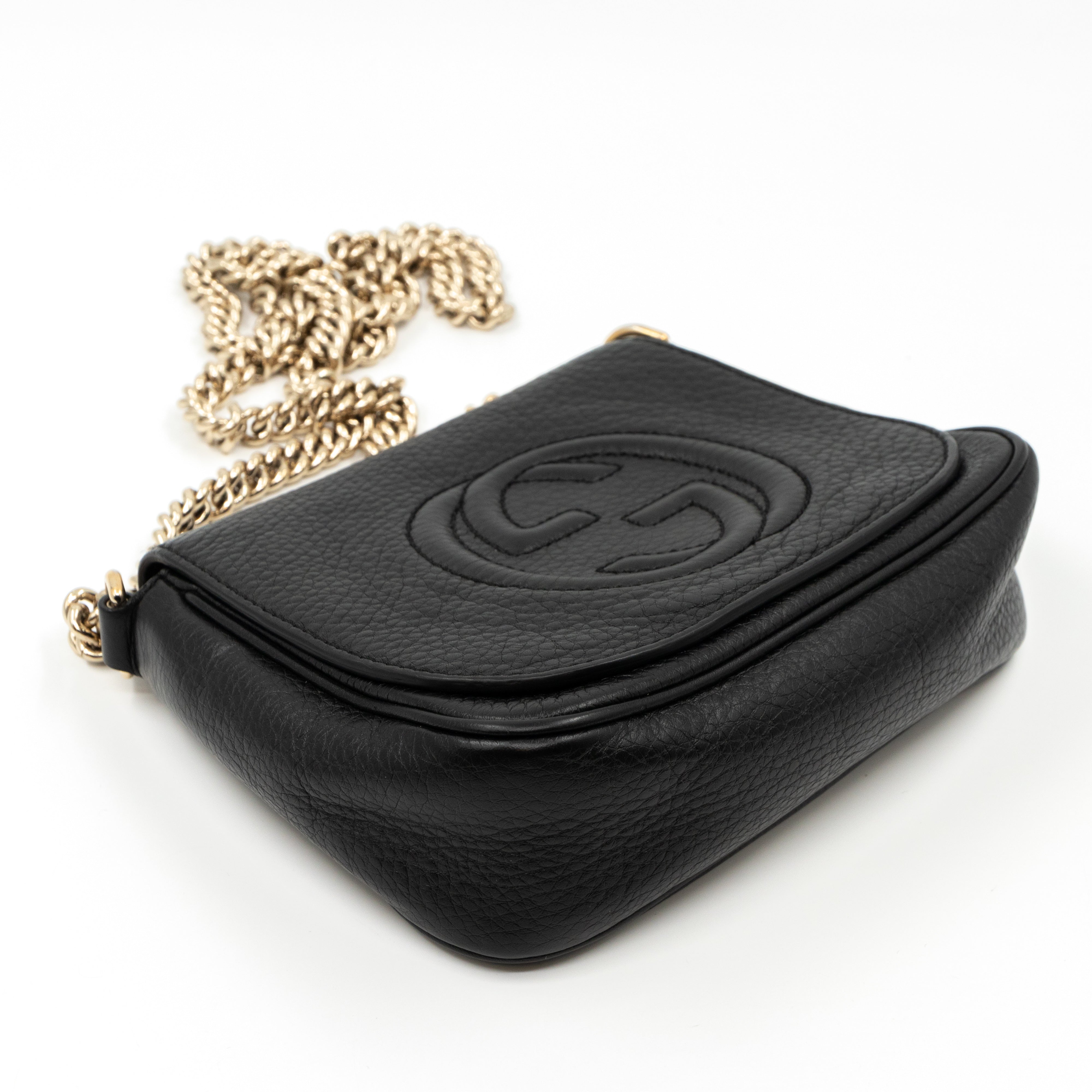 Soho Small Chain Flap Bag Black Leather