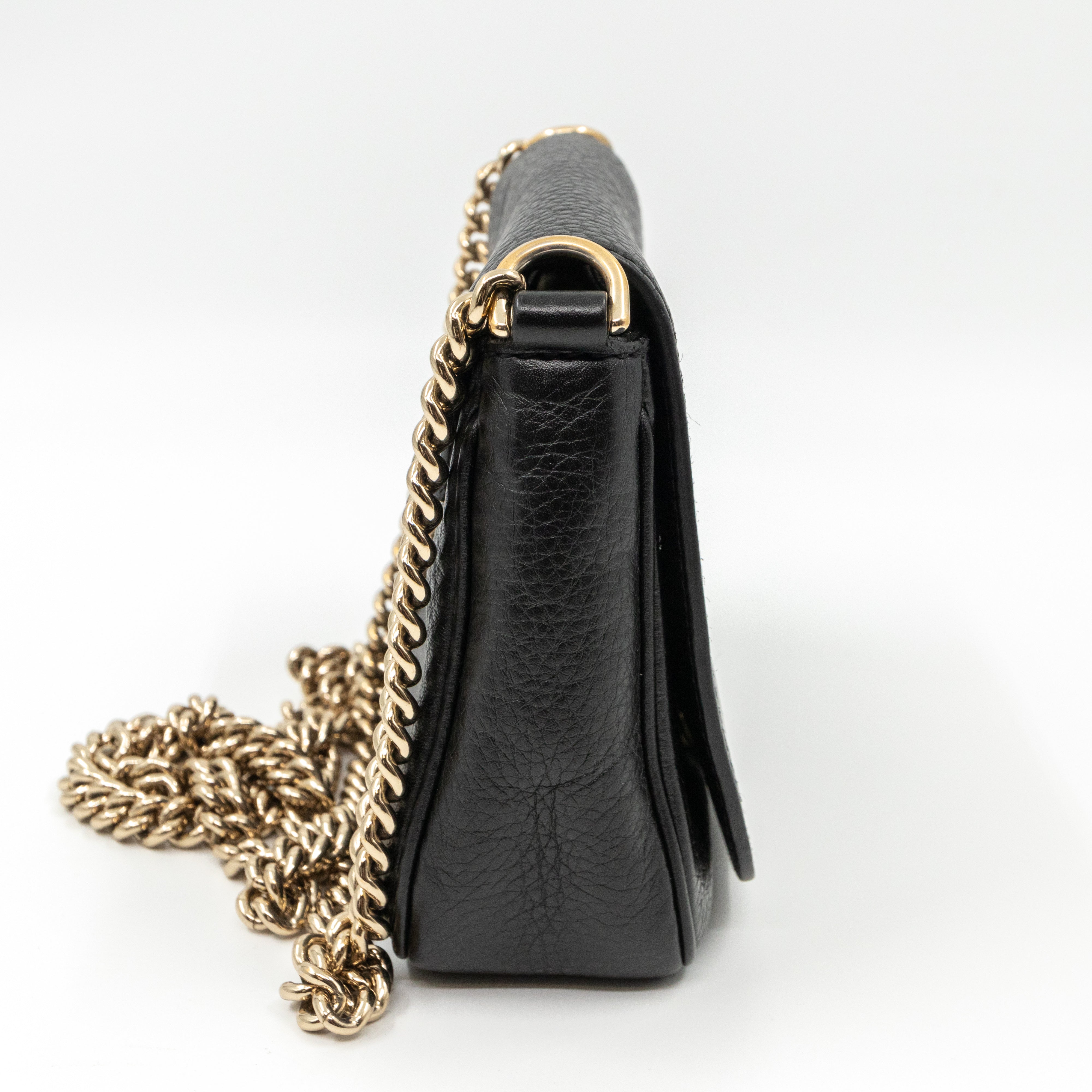Soho Small Chain Flap Bag Black Leather