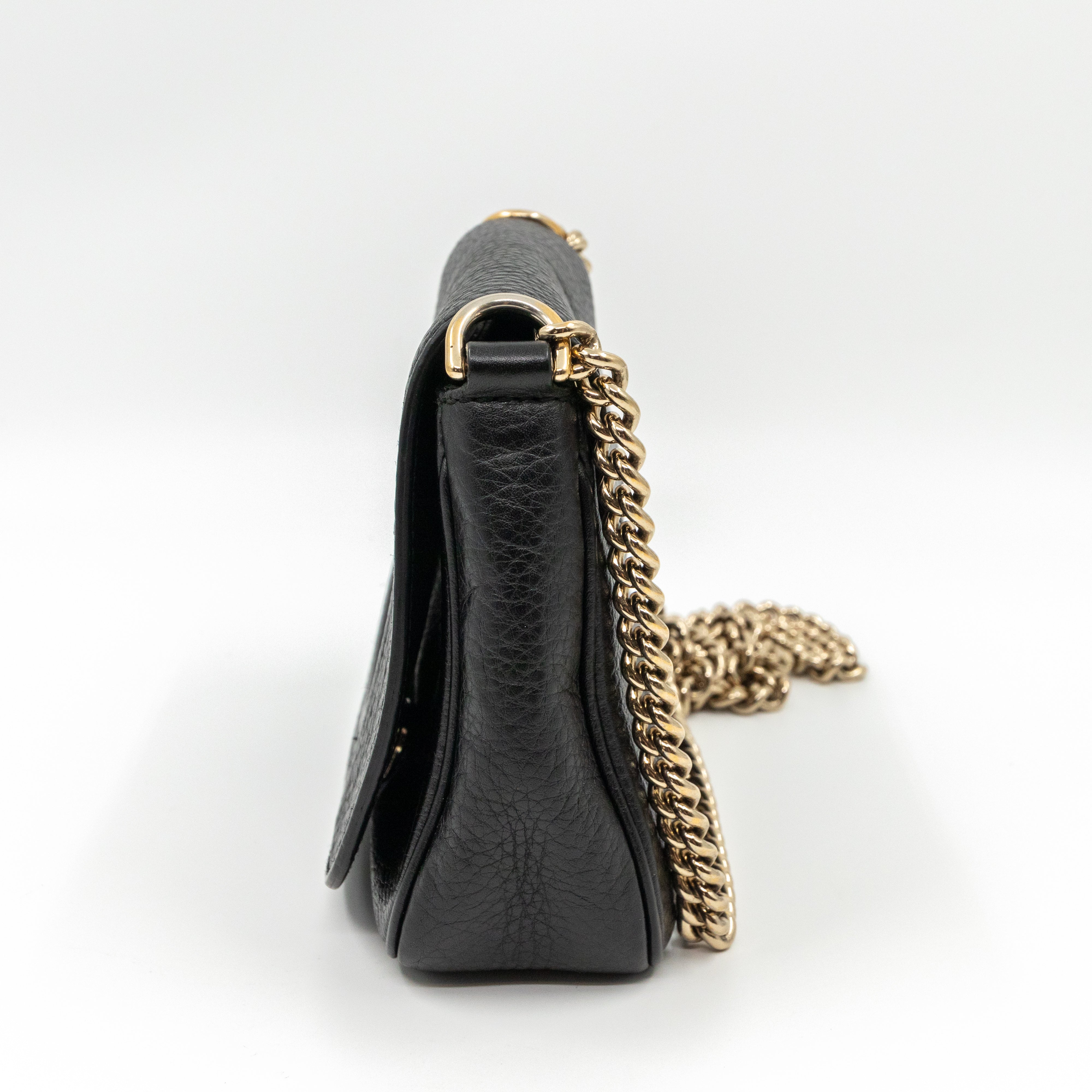 Soho Small Chain Flap Bag Black Leather
