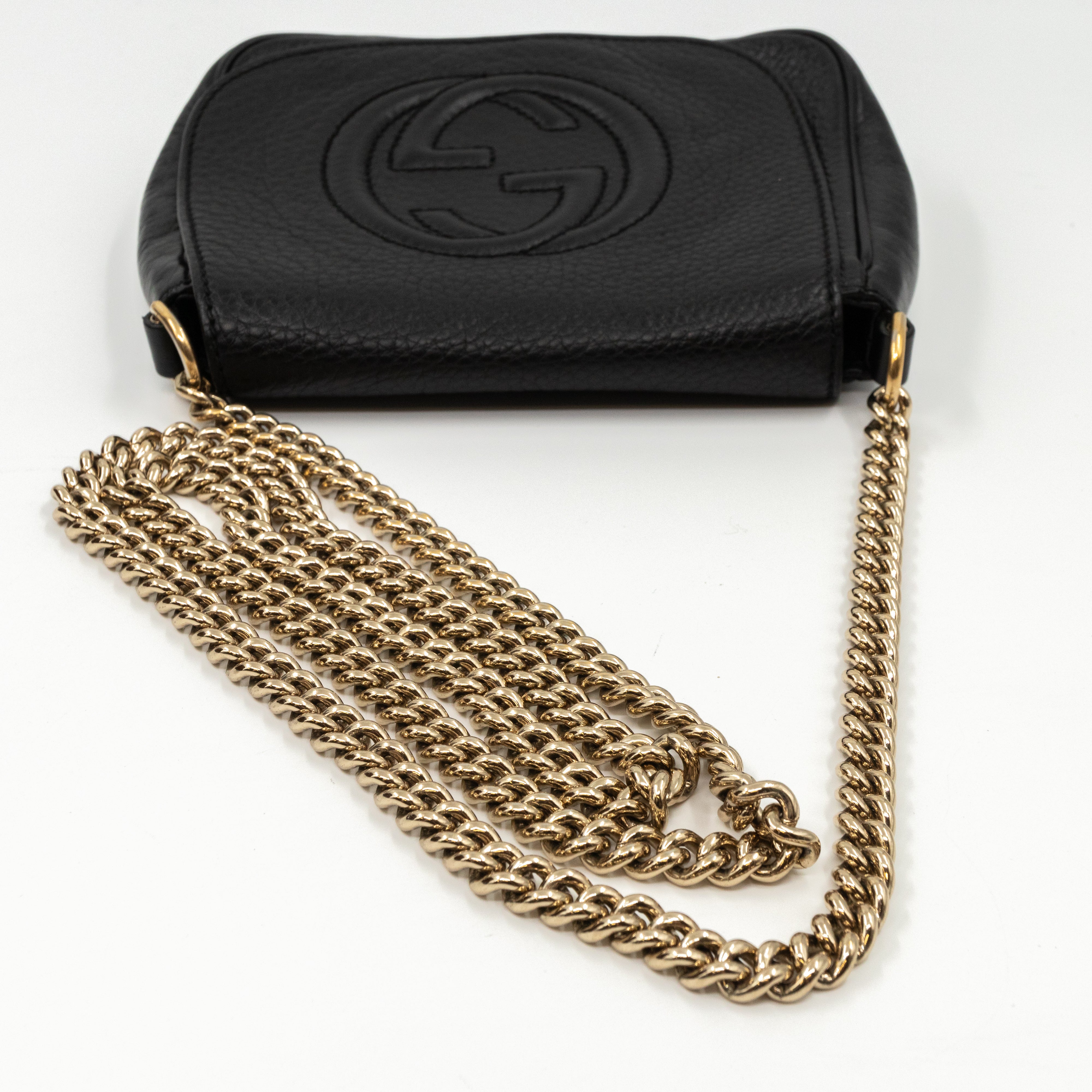 Soho Small Chain Flap Bag Black Leather