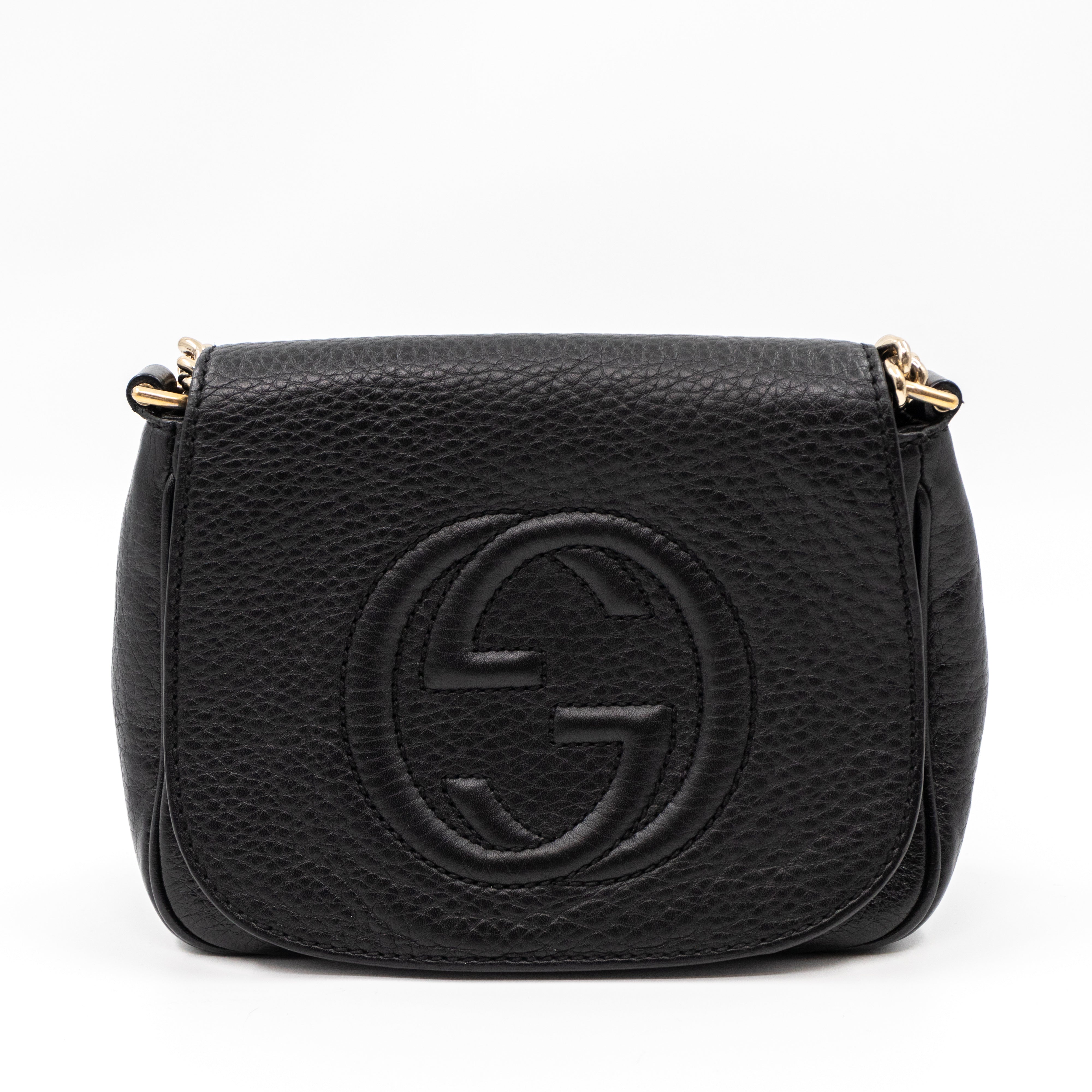 Soho Small Chain Flap Bag Black Leather