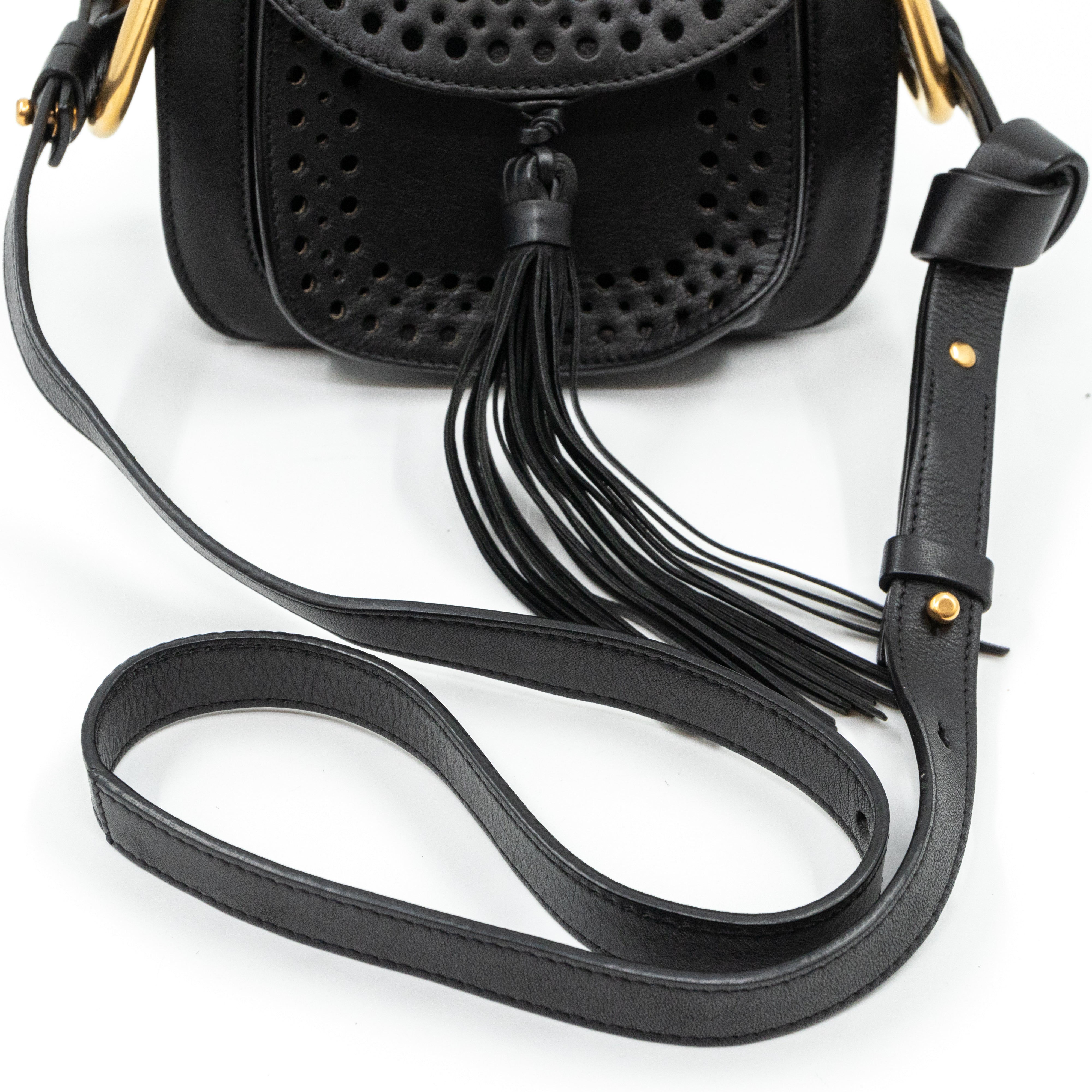 Hudson Mini Black Perforated Leather
