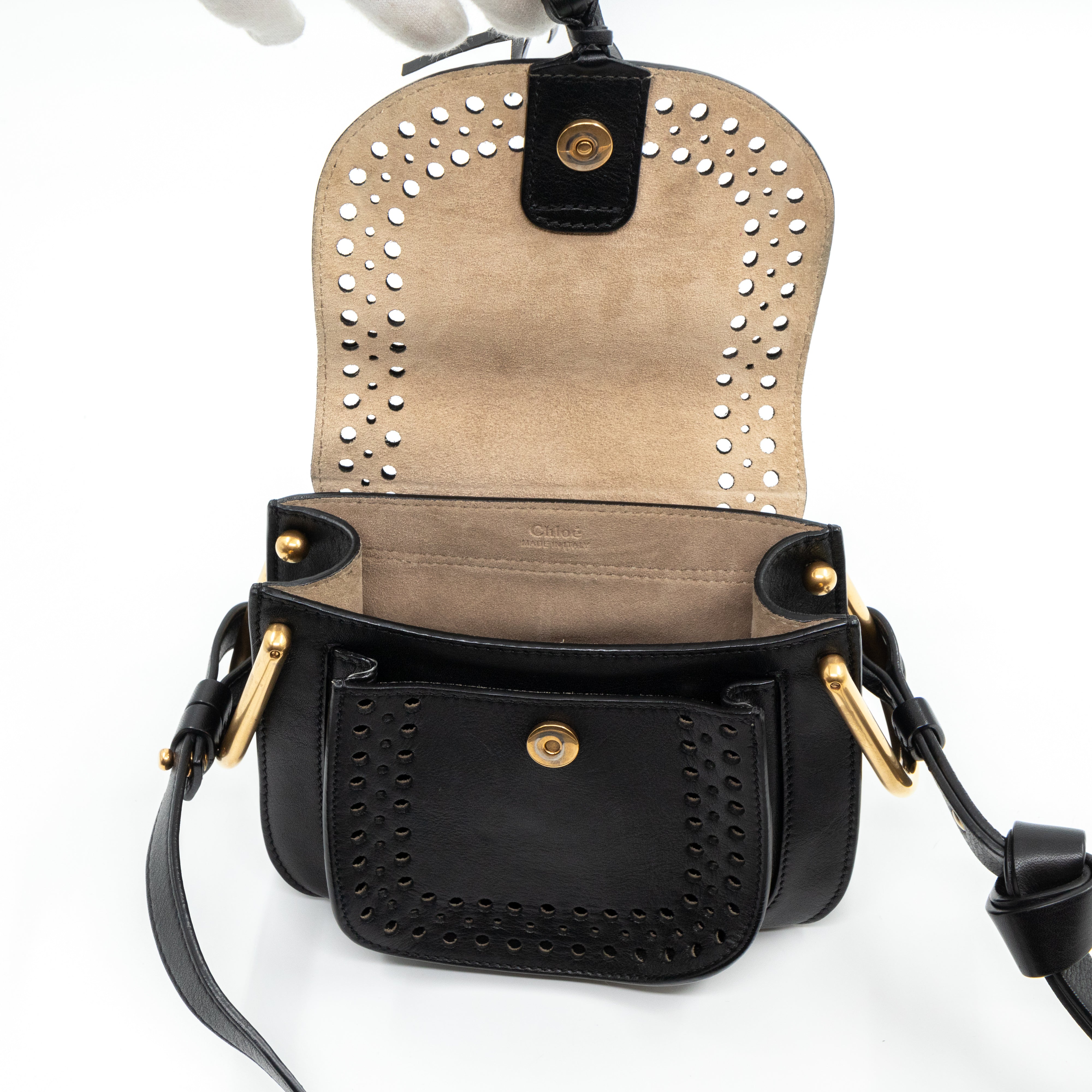 Hudson Mini Black Perforated Leather