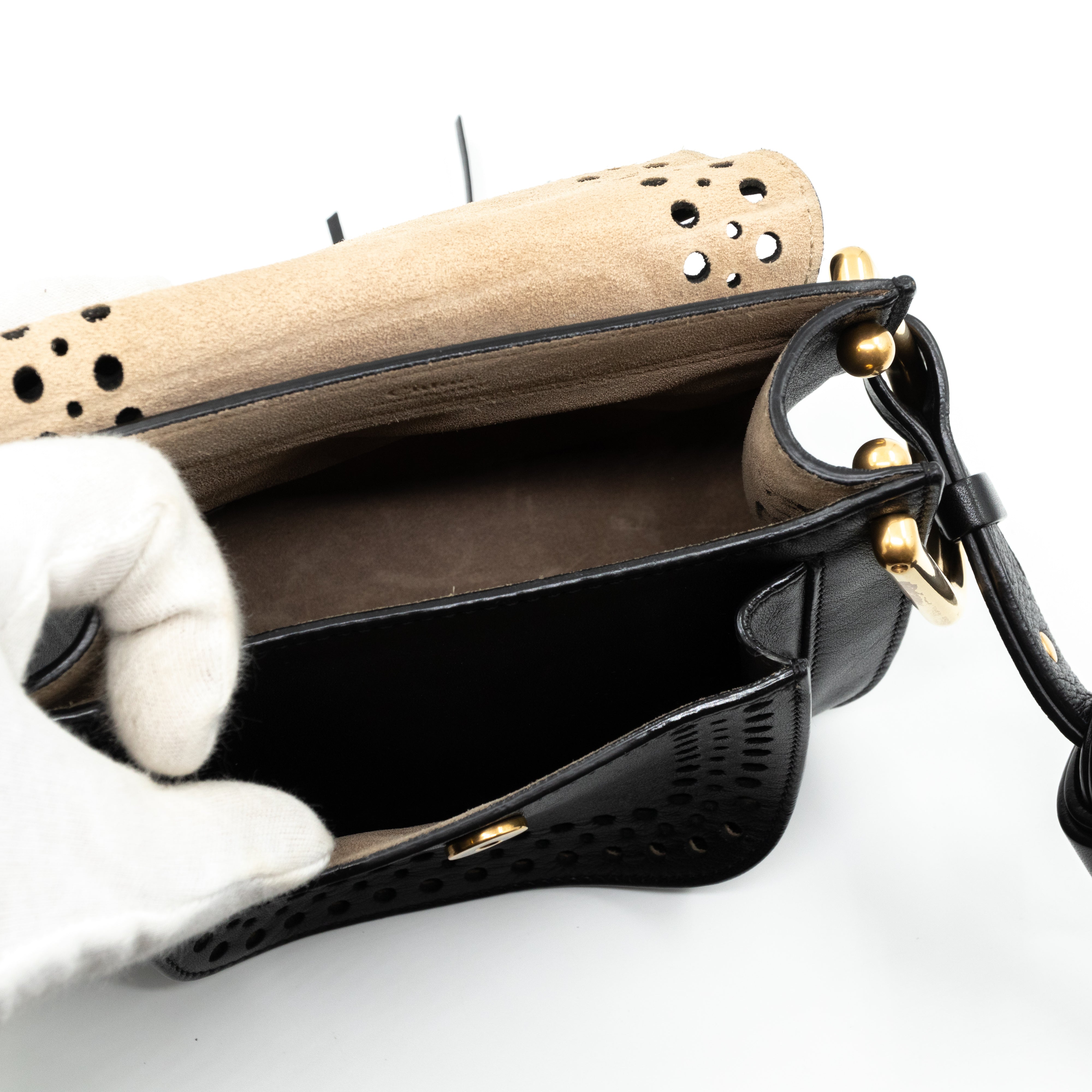 Hudson Mini Black Perforated Leather