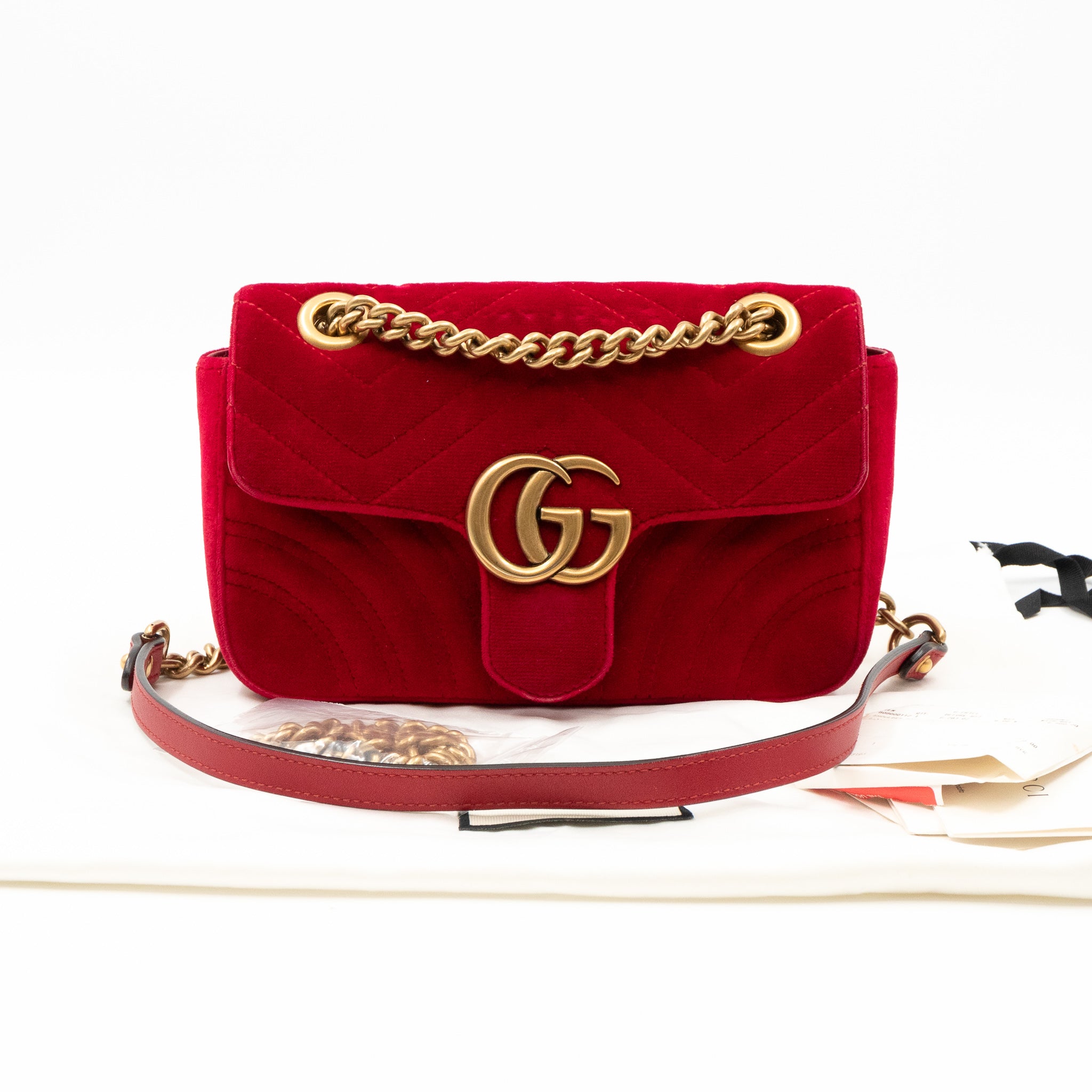 GG Marmont Flap Matelasse Mini Bag Red Velvet