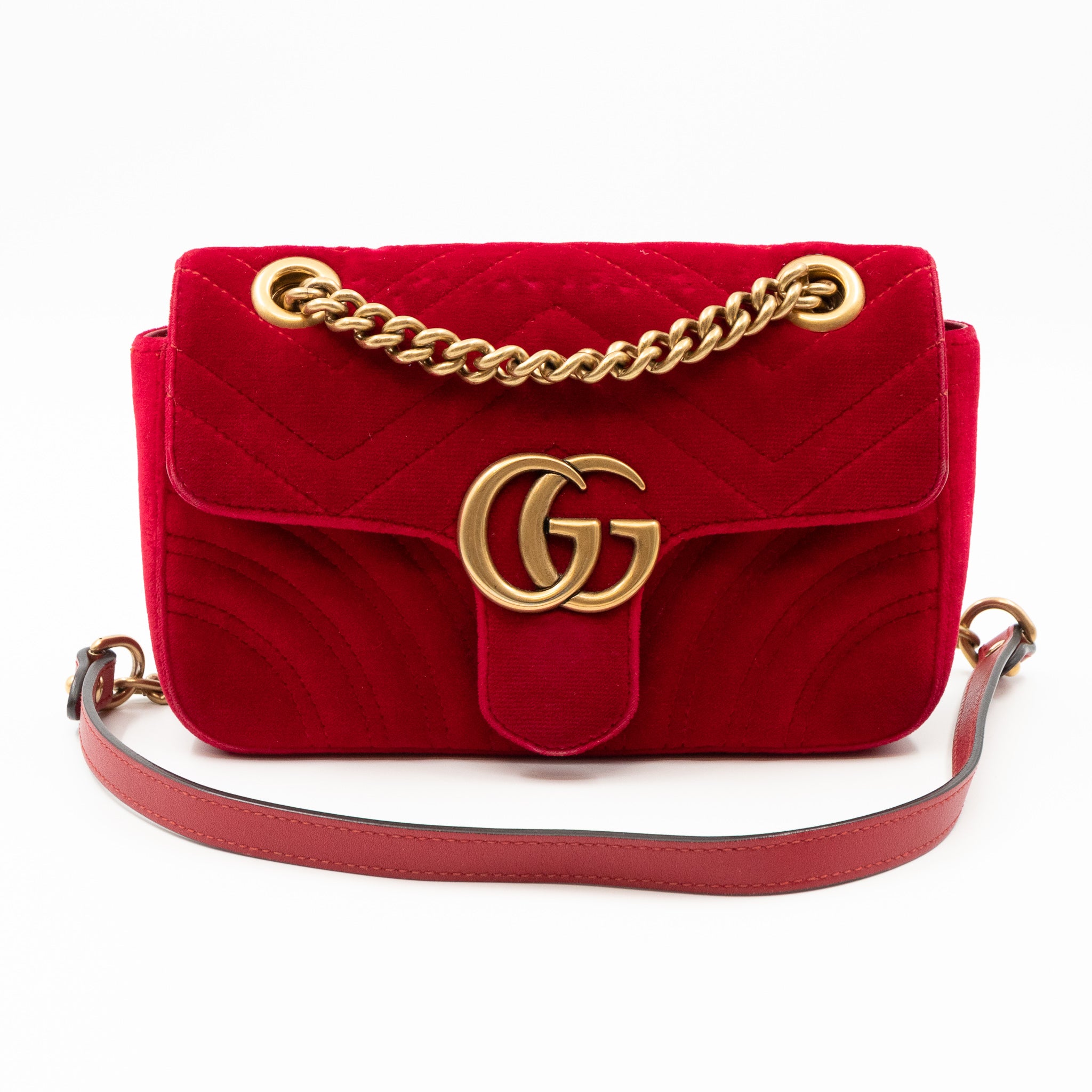 GG Marmont Flap Matelasse Mini Bag Red Velvet