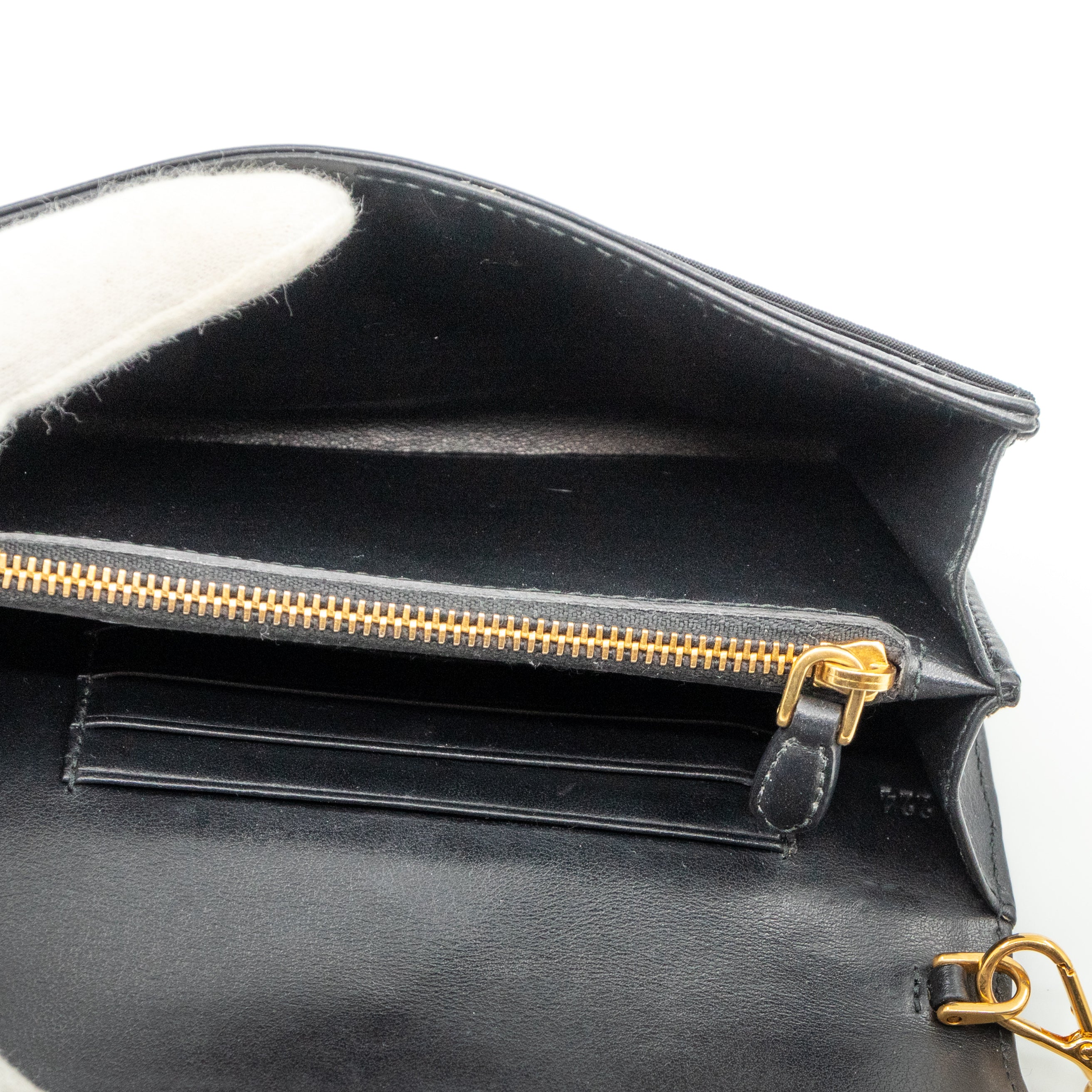 Leather Flap Nylon Wristlet Wallet Black