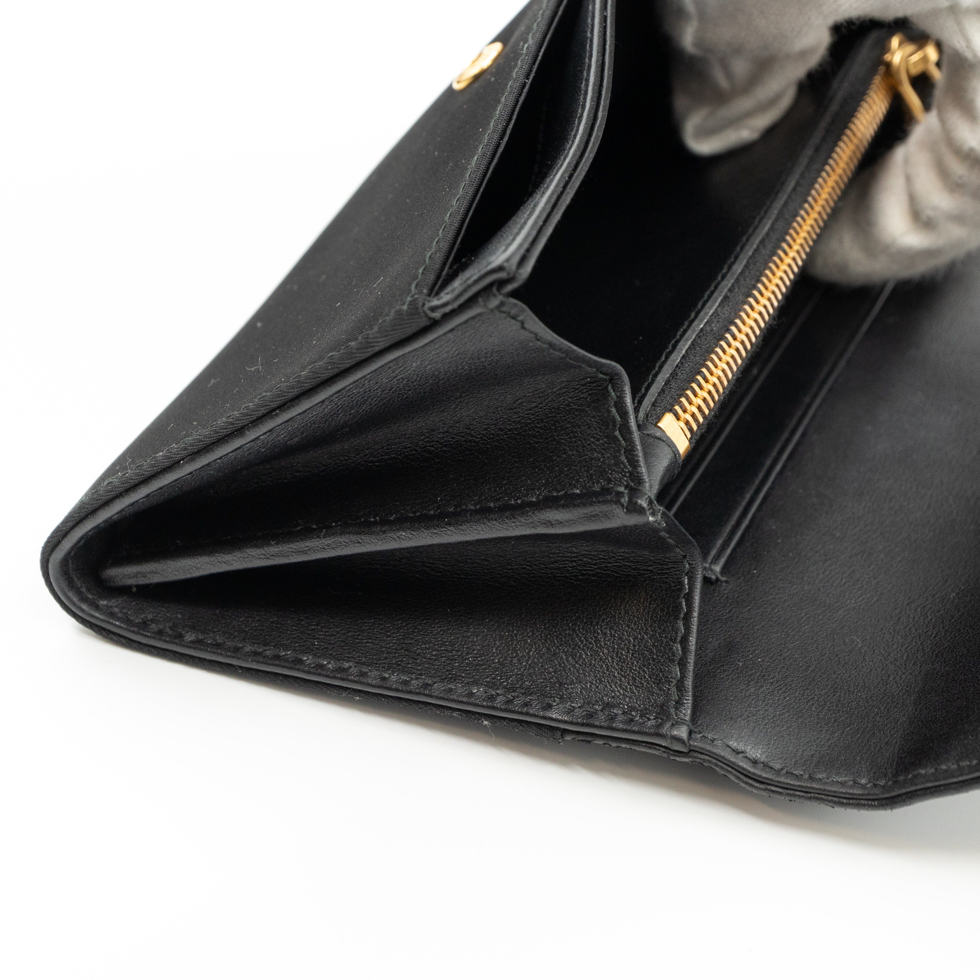 Leather Flap Nylon Wristlet Wallet Black