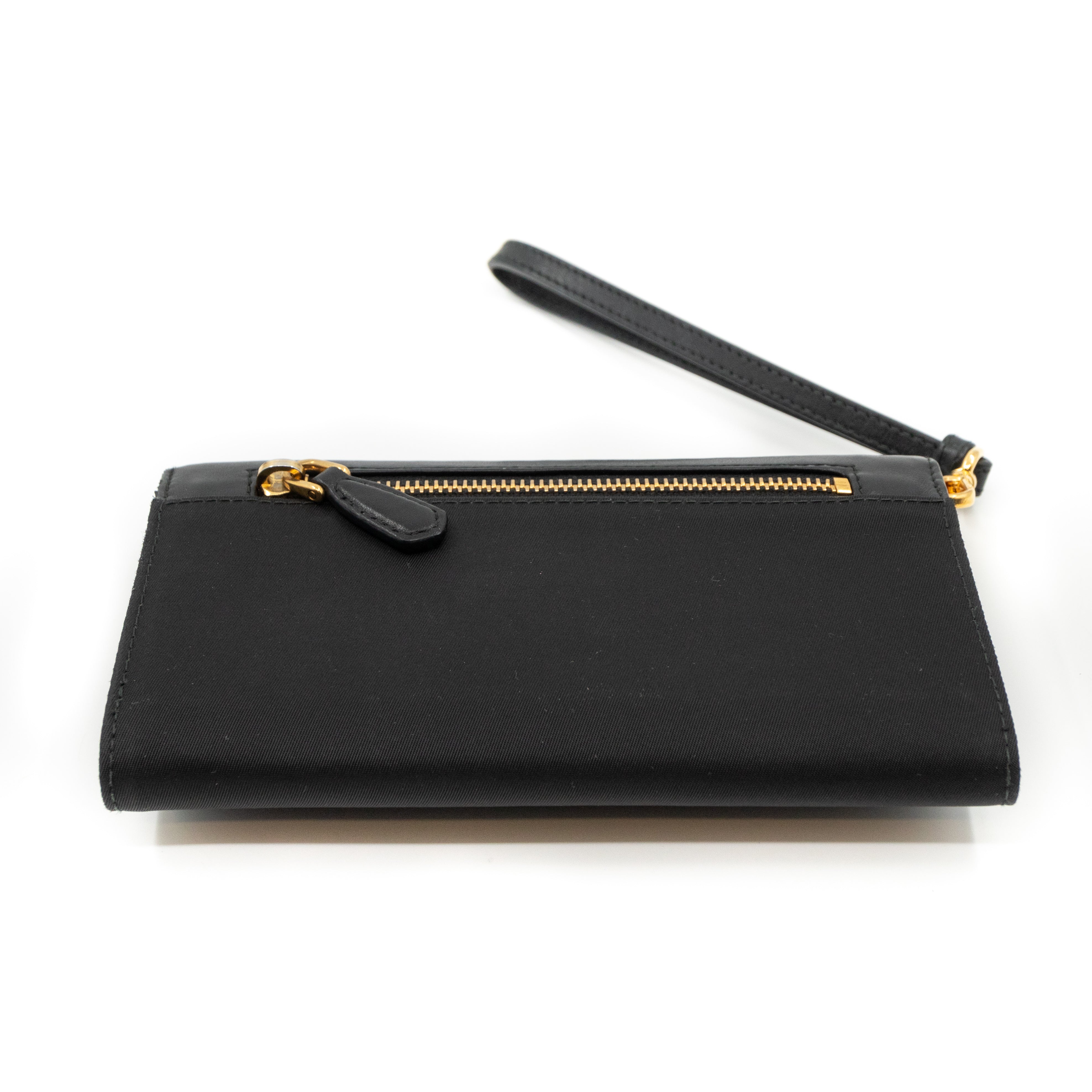 Leather Flap Nylon Wristlet Wallet Black