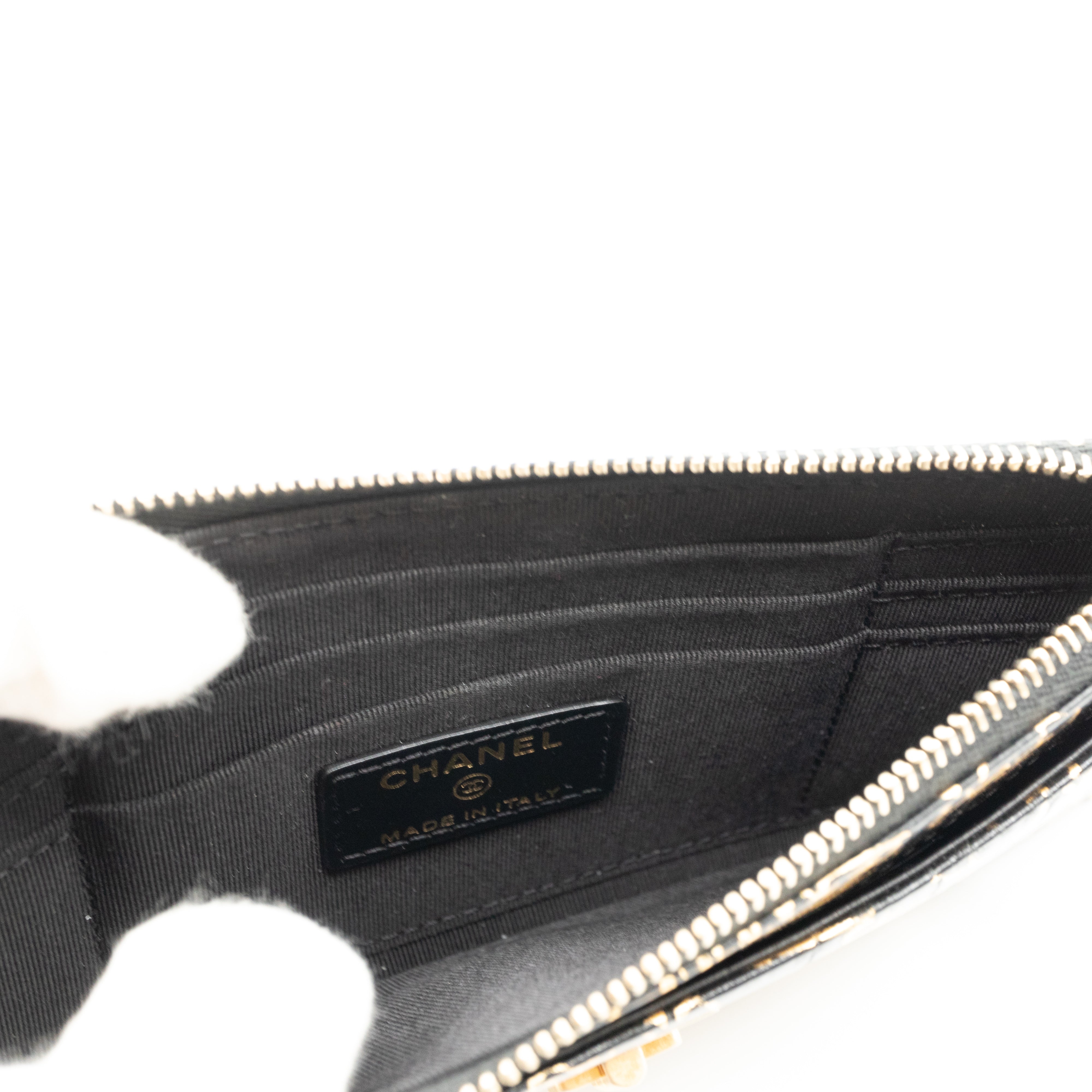 Flat Long Wallet Black Leather Gold Graffiti