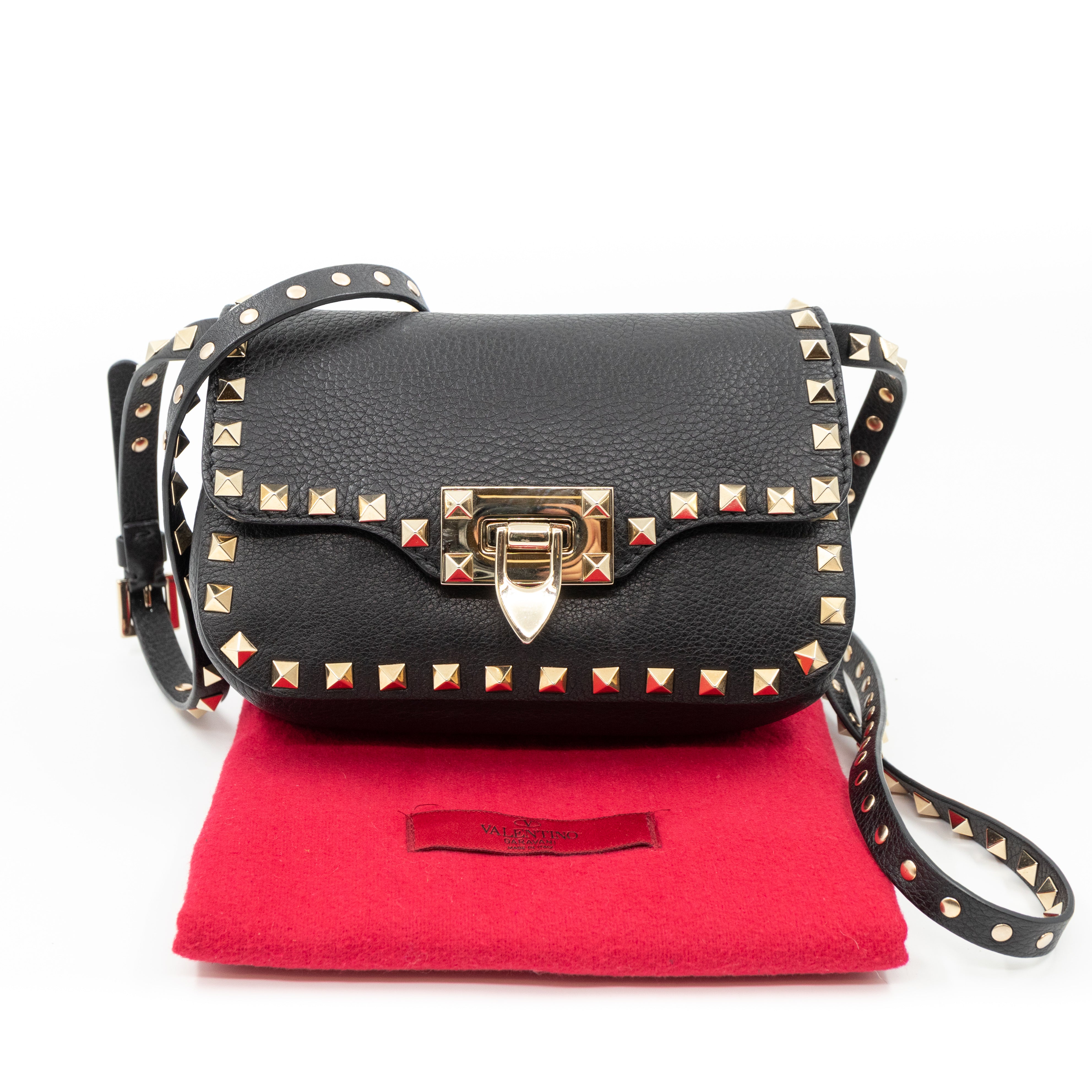 Rockstud Flap Crossbody Bag Black Leather