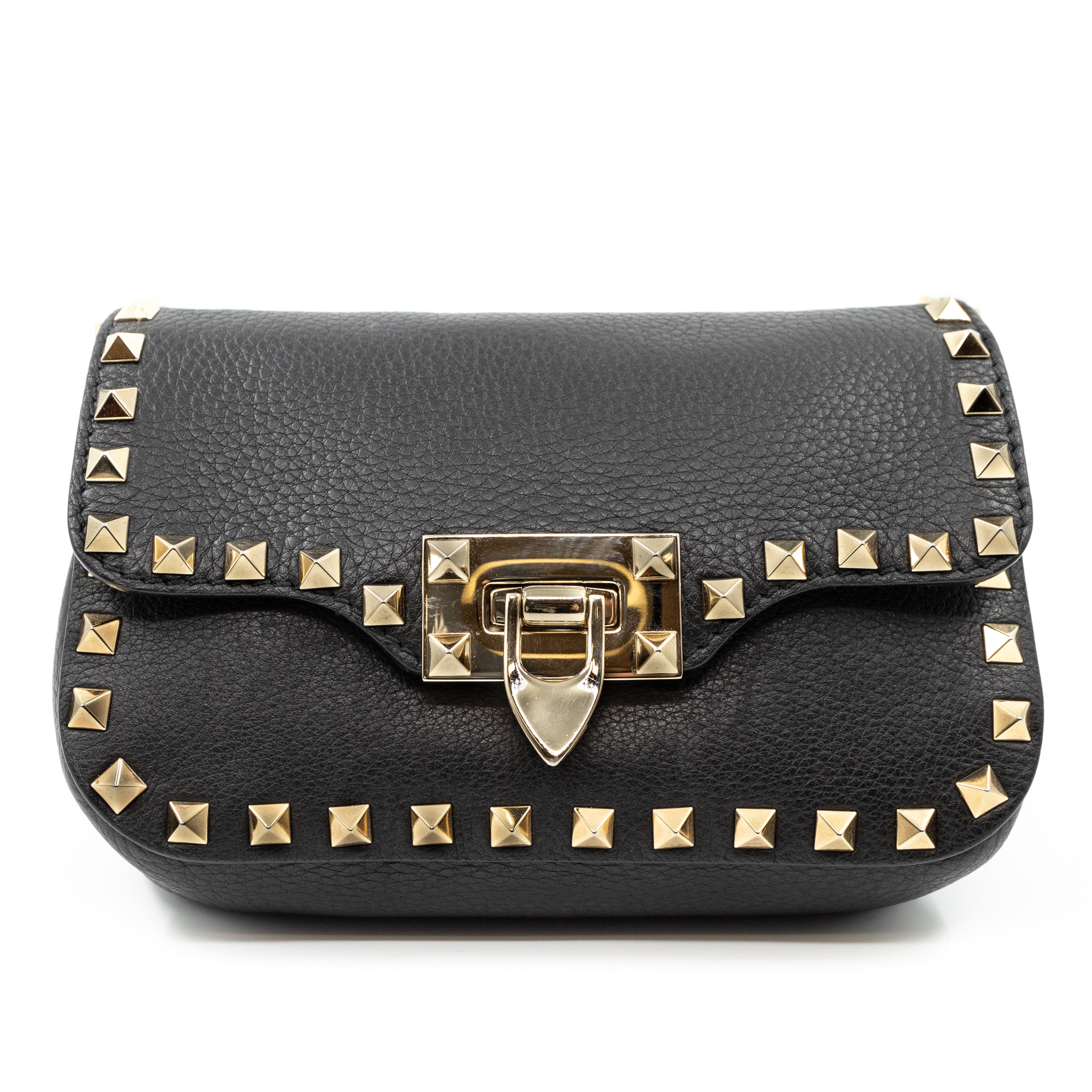 Rockstud Flap Crossbody Bag Black Leather