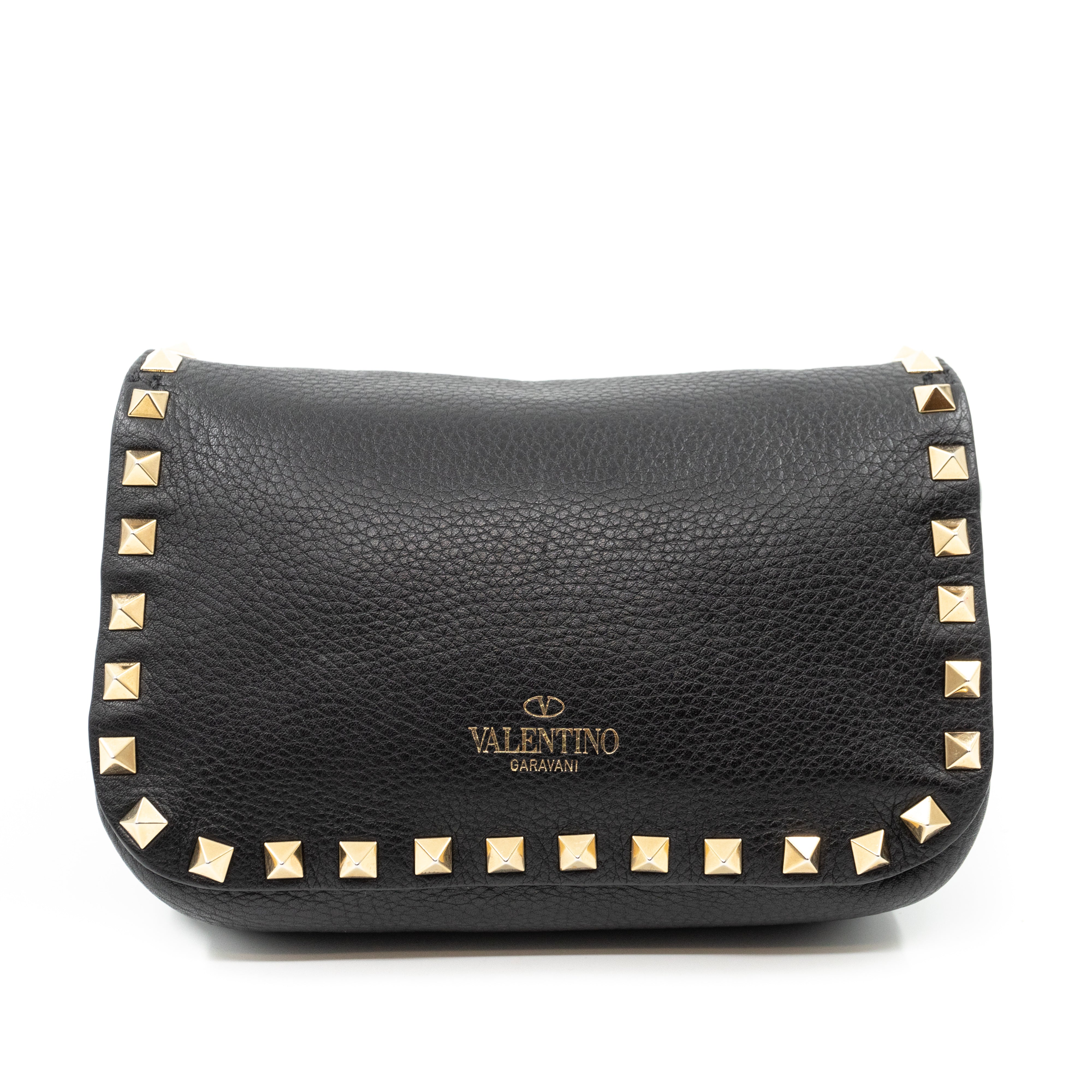 Rockstud Flap Crossbody Bag Black Leather
