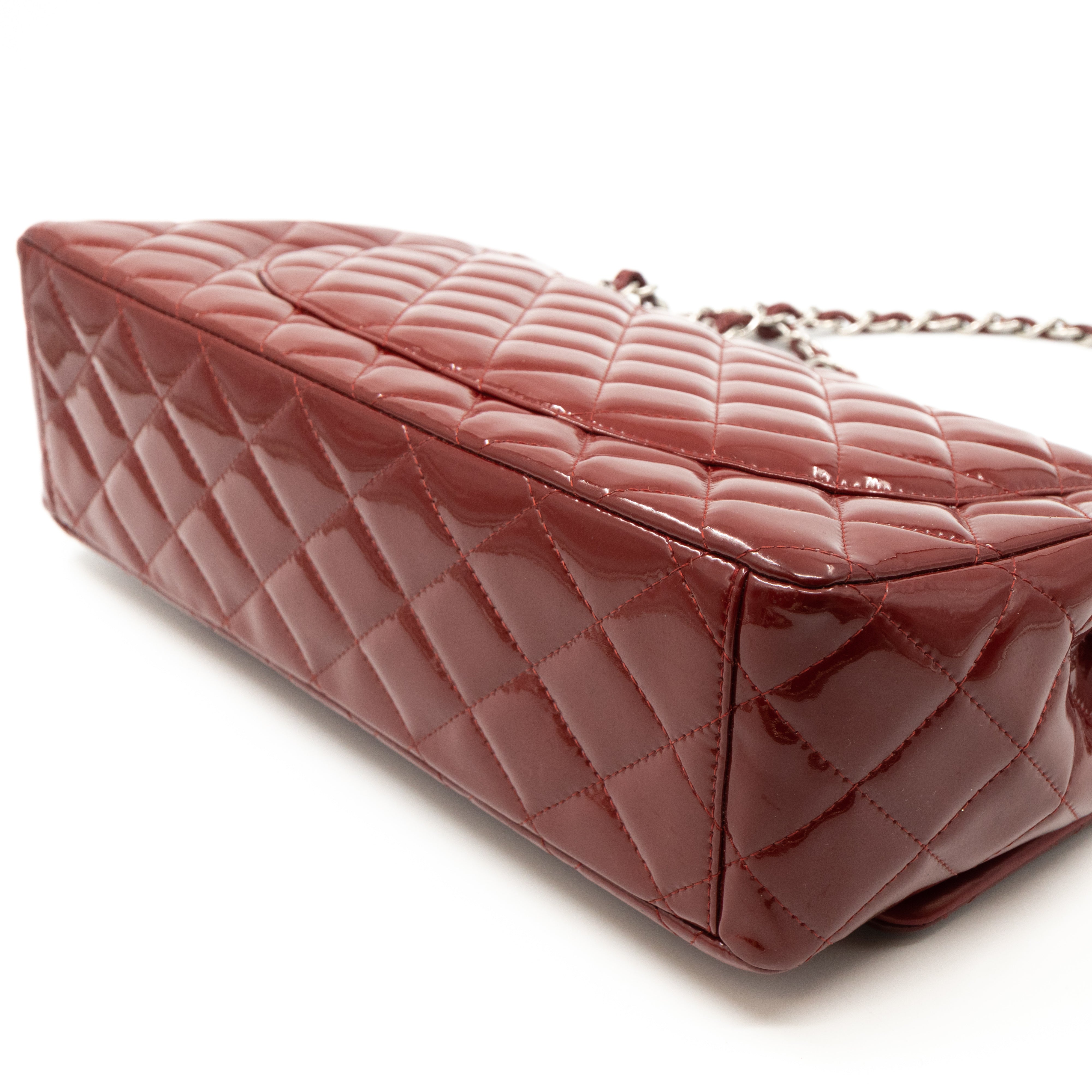 Classic Double Flap Maxi Red Patent Silver