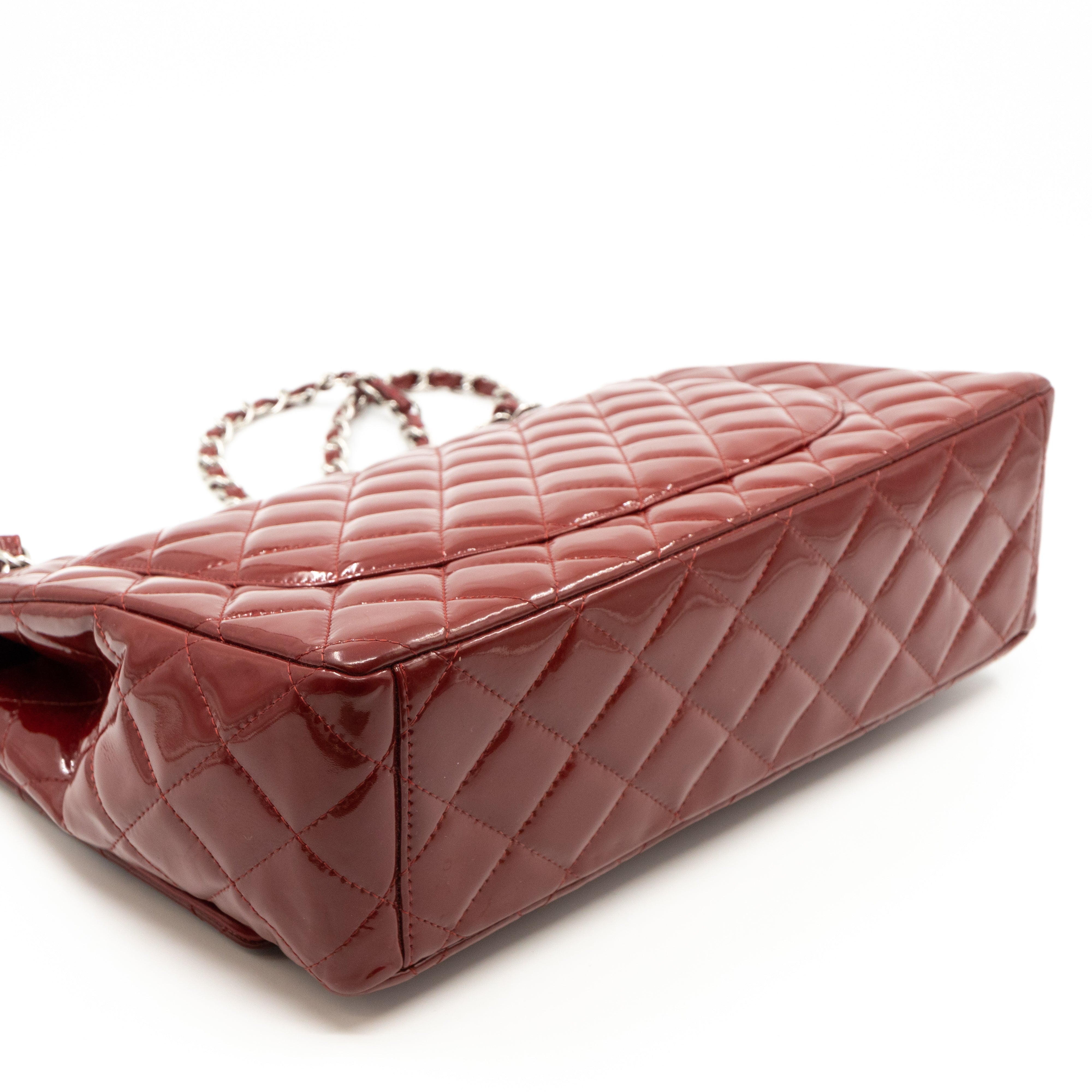 Classic Double Flap Maxi Red Patent Silver