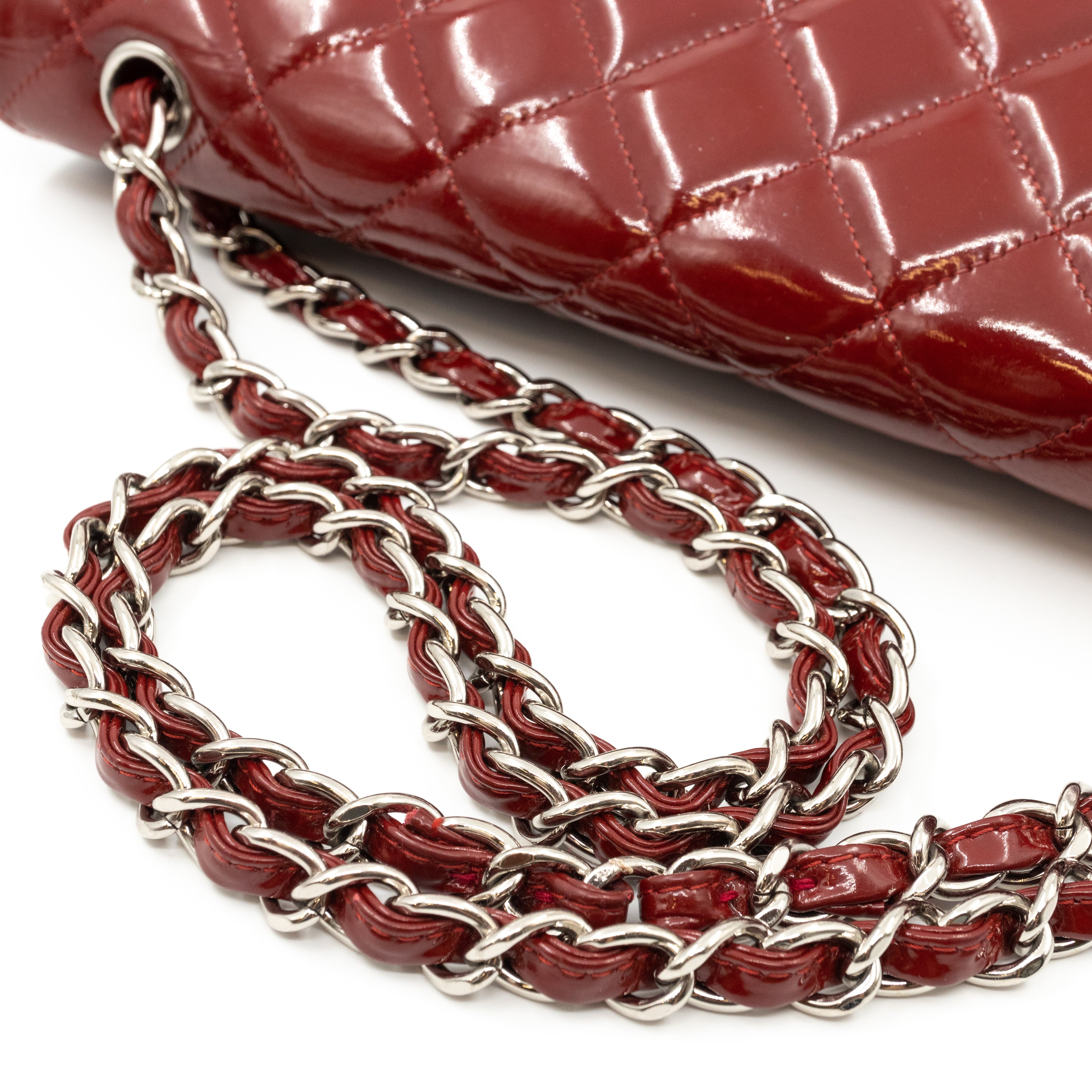 Classic Double Flap Maxi Red Patent Silver