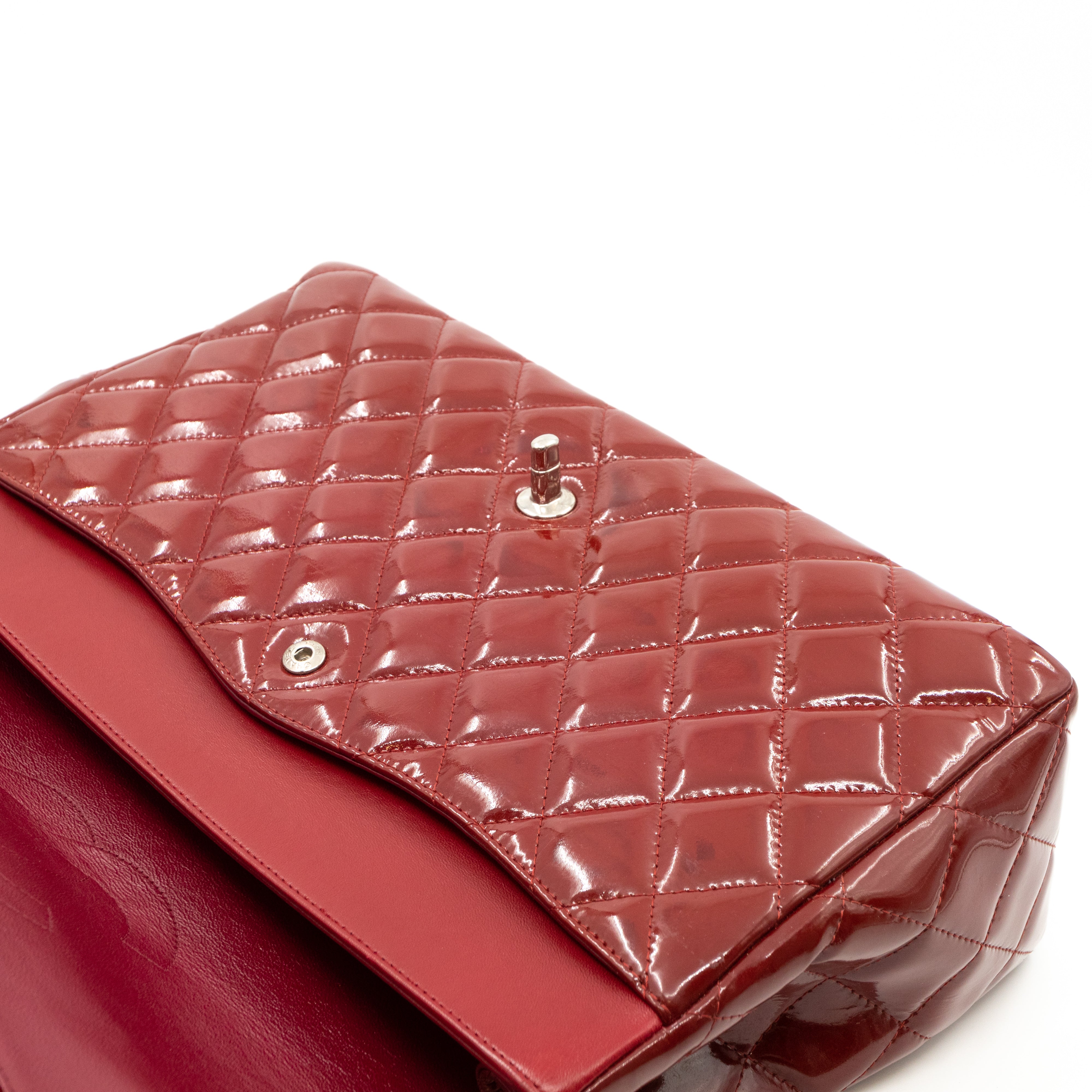 Classic Double Flap Maxi Red Patent Silver