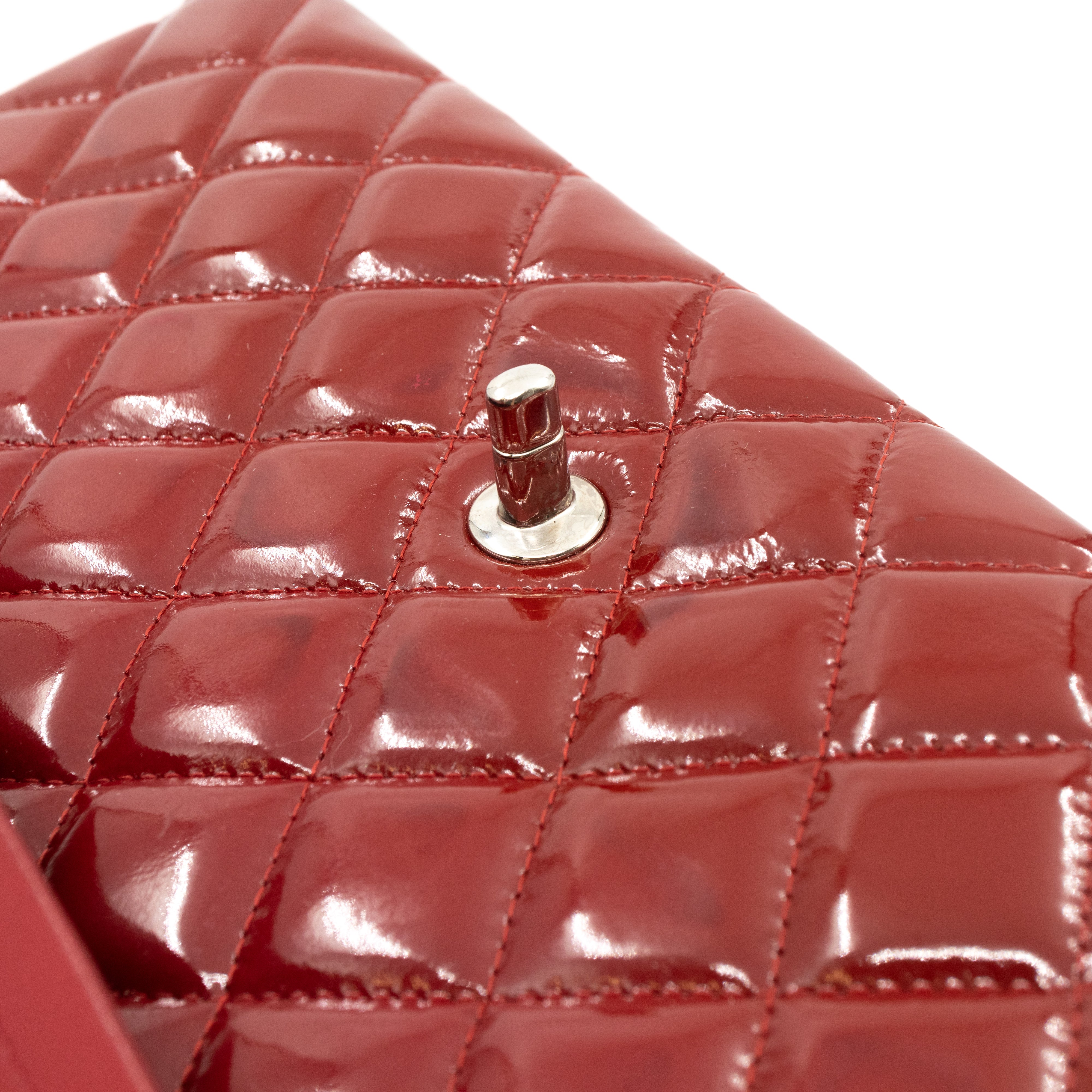 Classic Double Flap Maxi Red Patent Silver