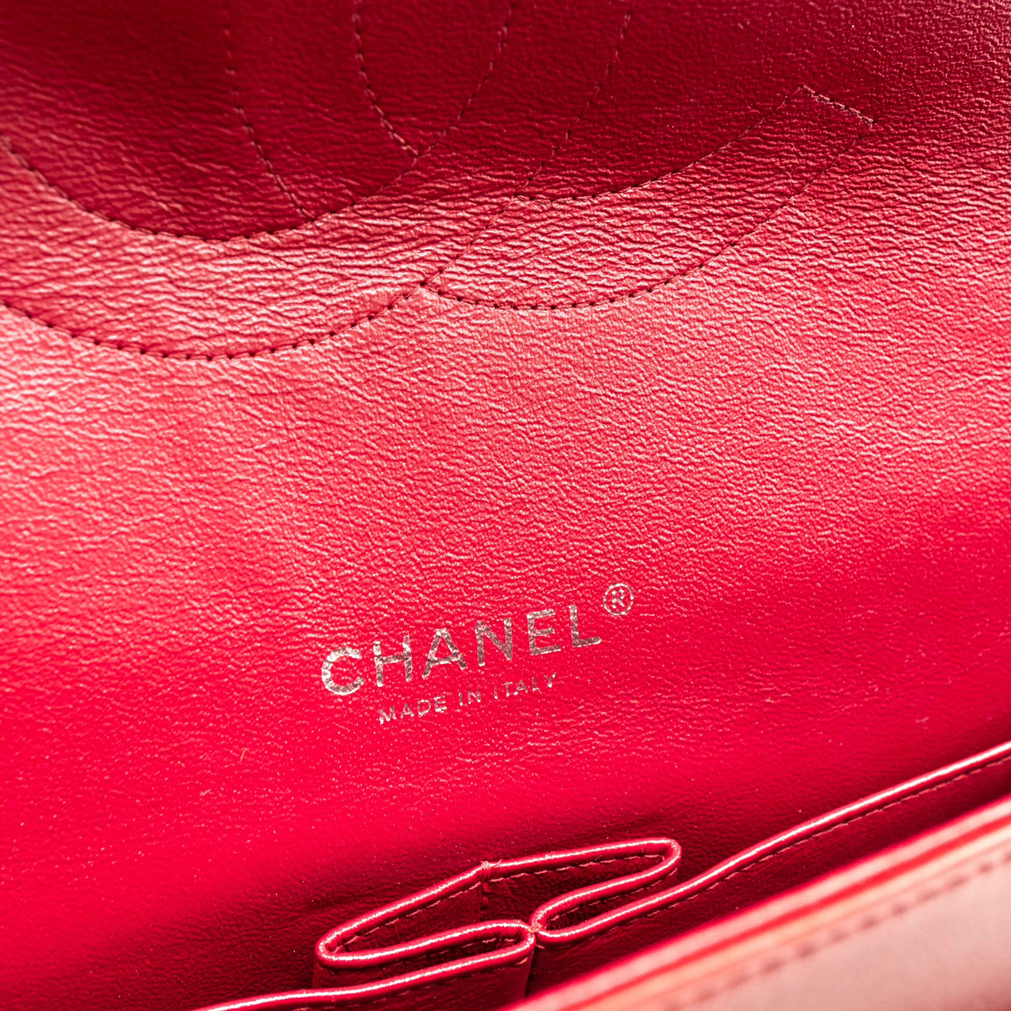 Classic Double Flap Maxi Red Patent Silver