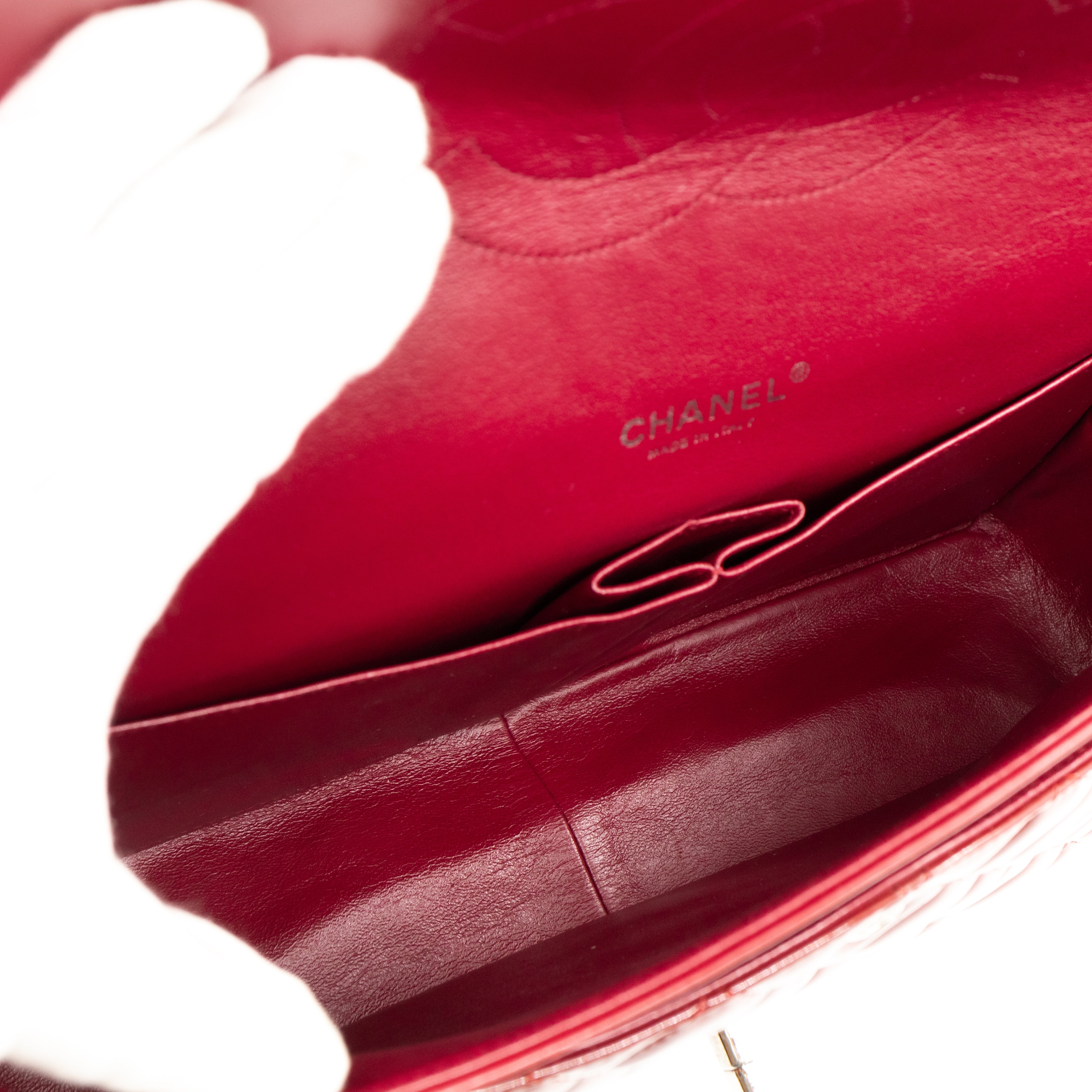 Classic Double Flap Maxi Red Patent Silver