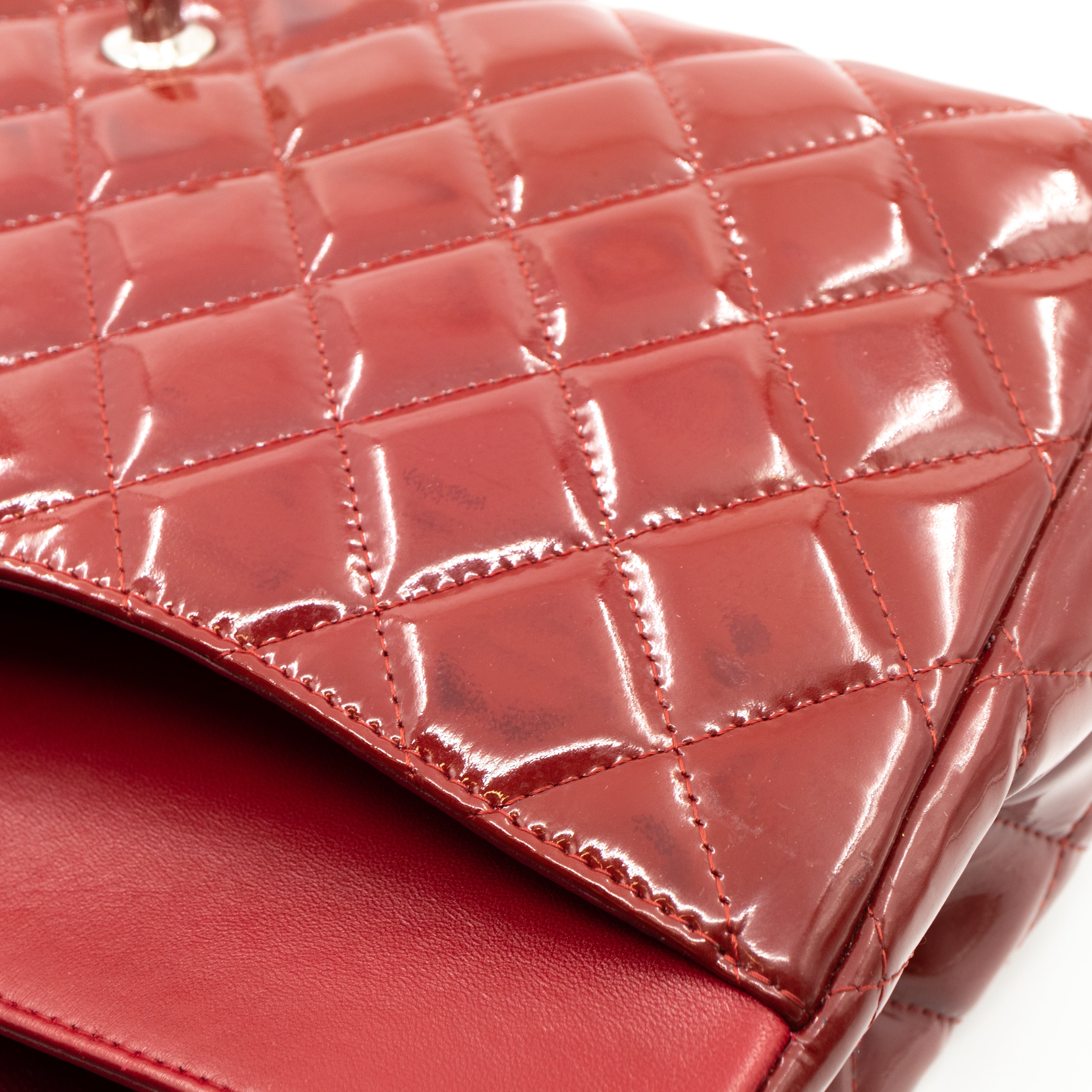 Classic Double Flap Maxi Red Patent Silver