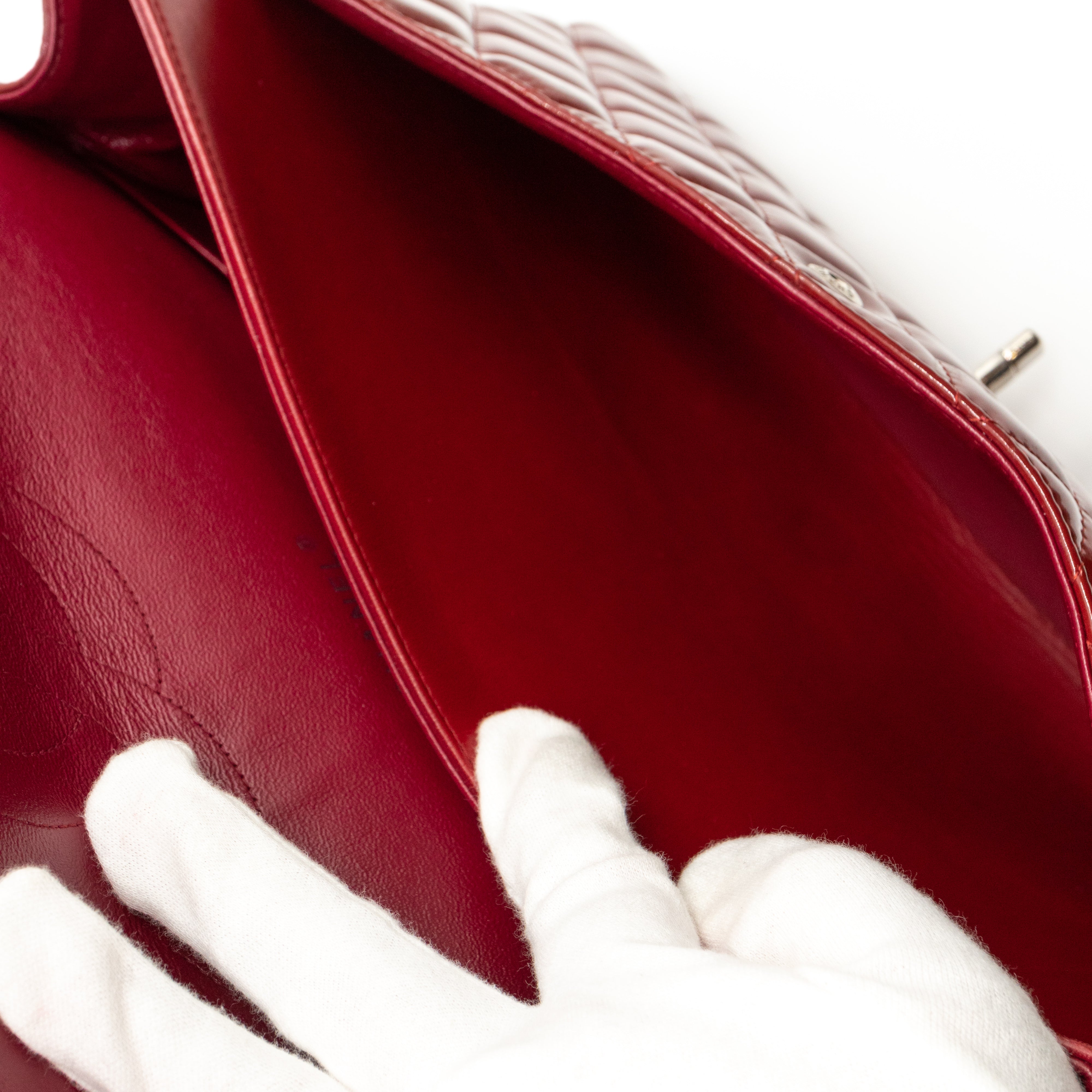 Classic Double Flap Maxi Red Patent Silver