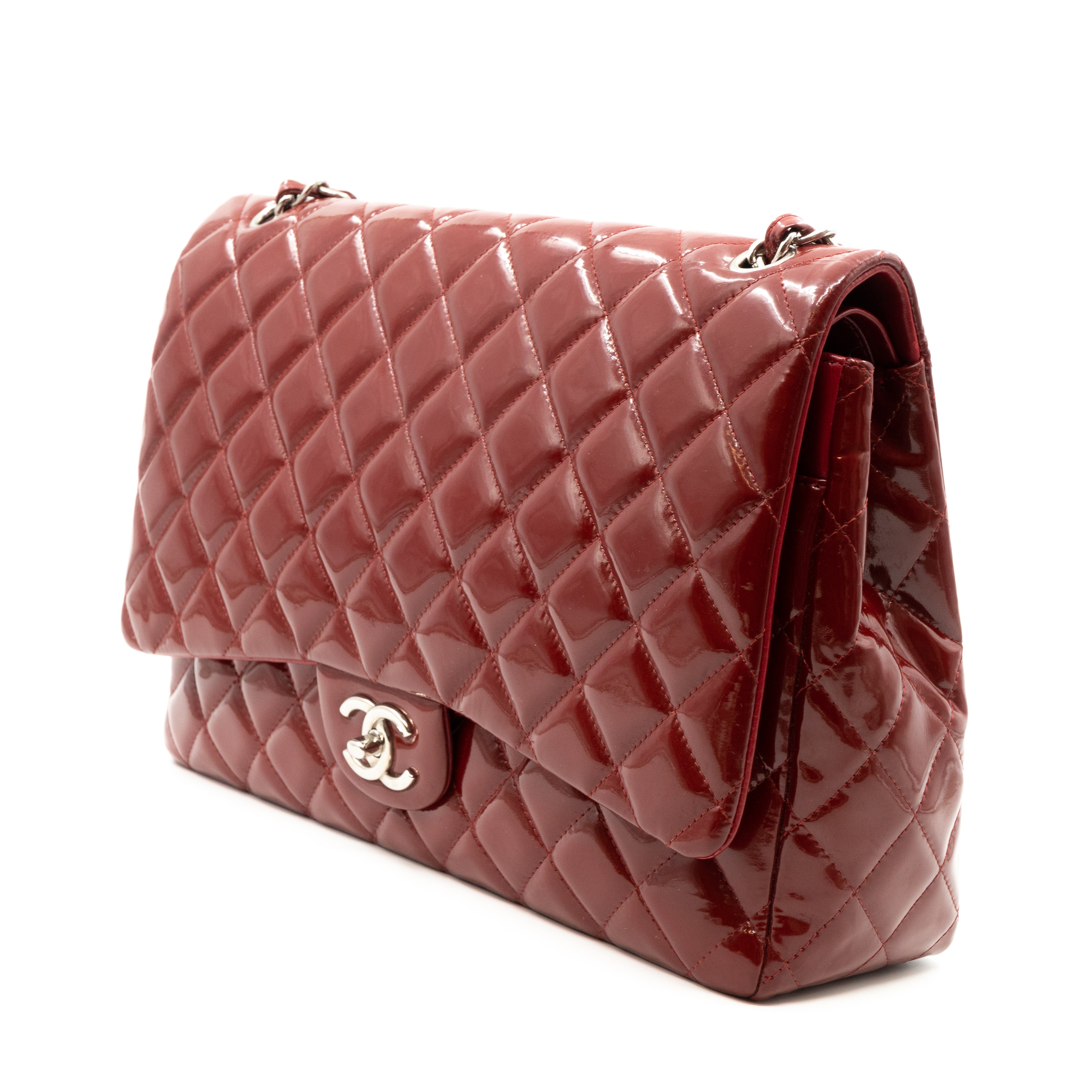 Classic Double Flap Maxi Red Patent Silver