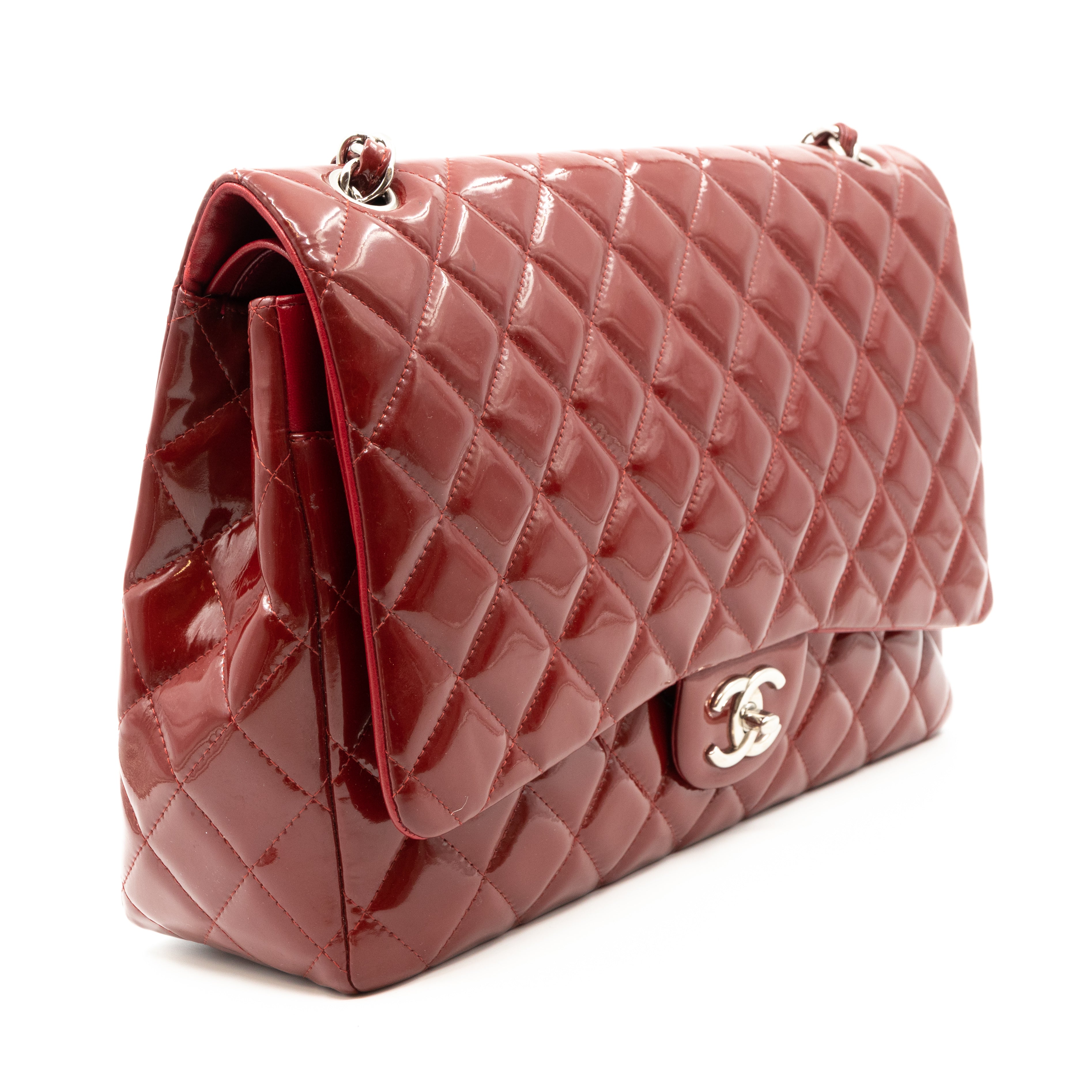 Classic Double Flap Maxi Red Patent Silver