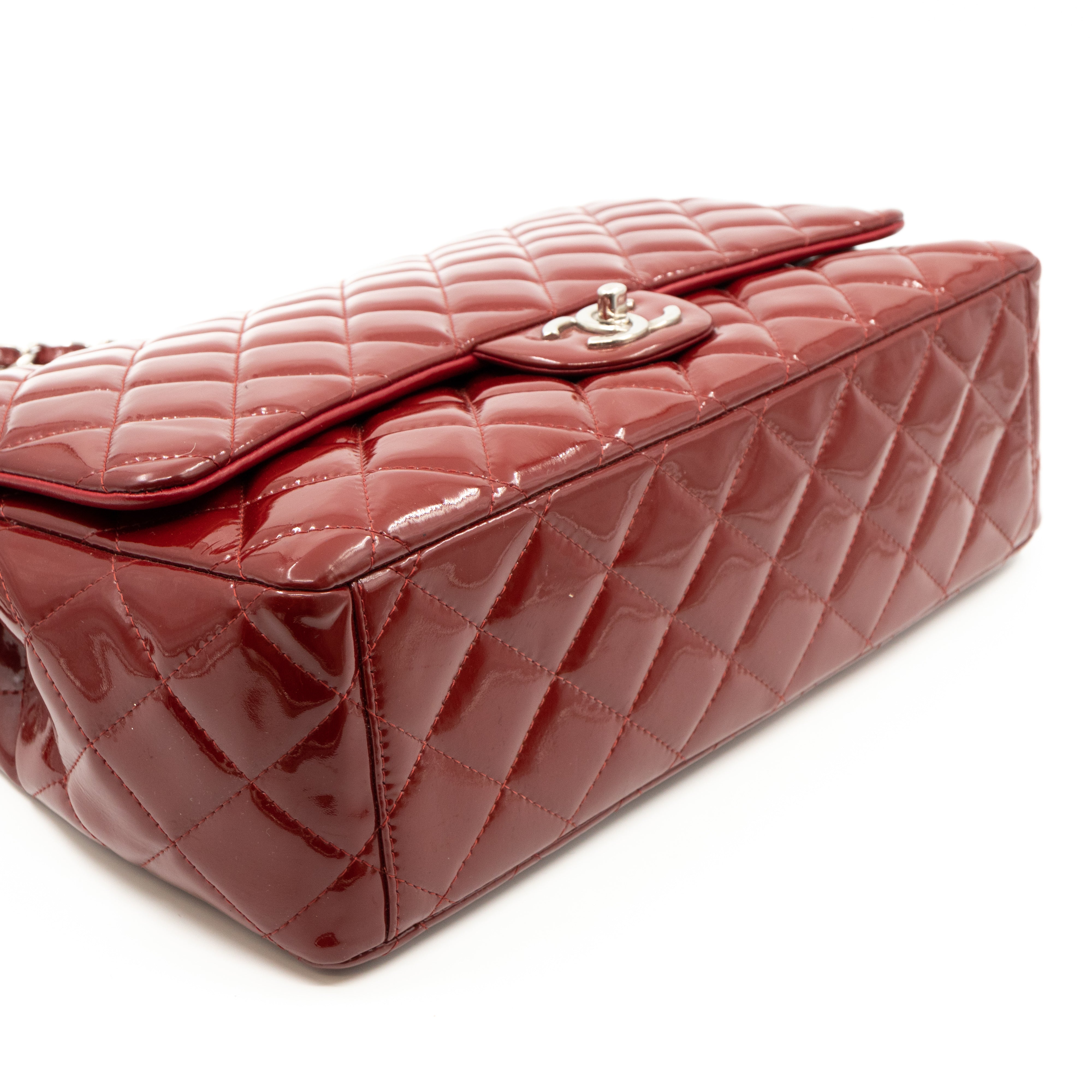 Classic Double Flap Maxi Red Patent Silver