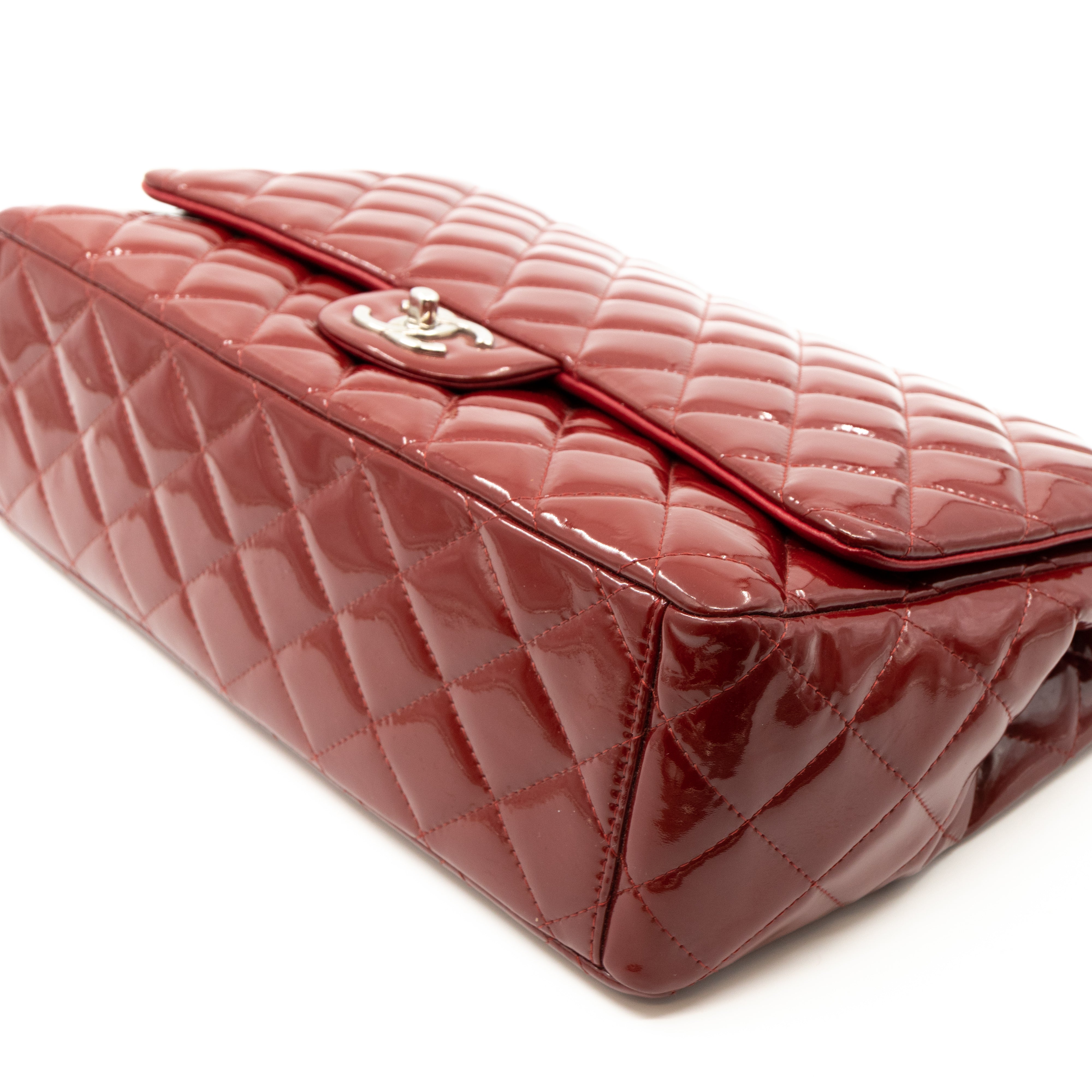 Classic Double Flap Maxi Red Patent Silver