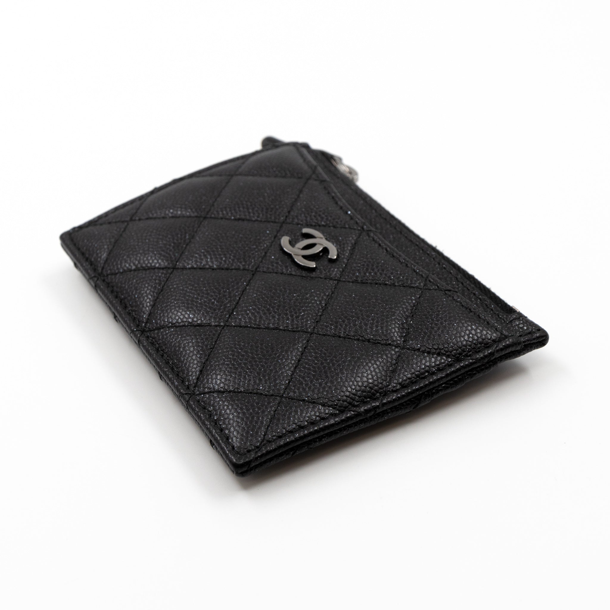 Zipped Card Holder Iridescent Black Caviar